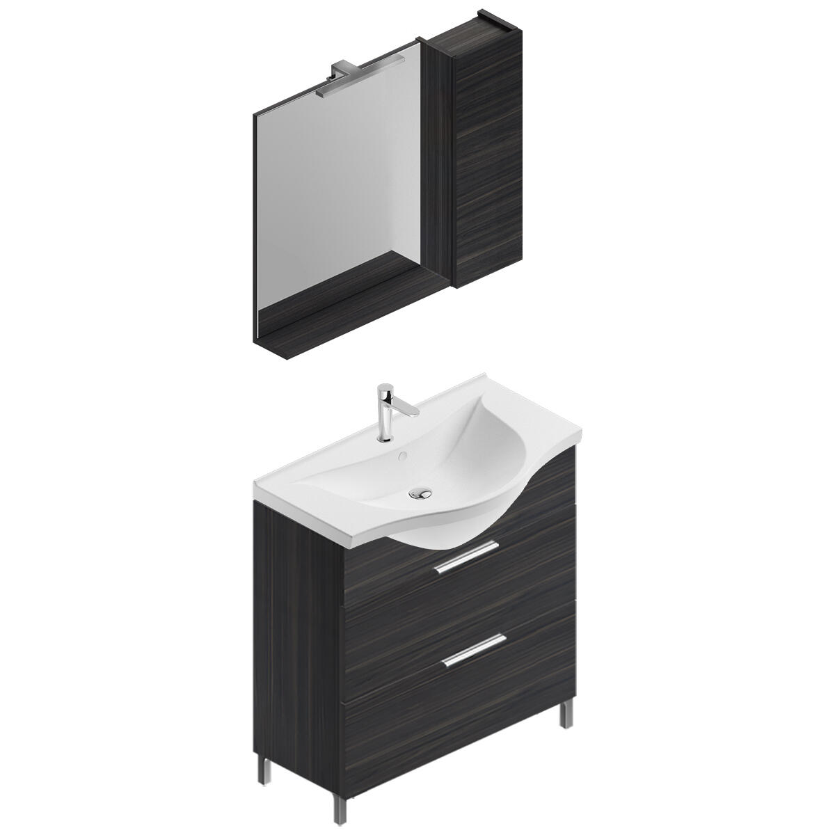 Mobile bagno da terra con lavabo L 80 x H 75 x P 46 cm legno noce 2 cassetti per vasca centrale Jnka - 2