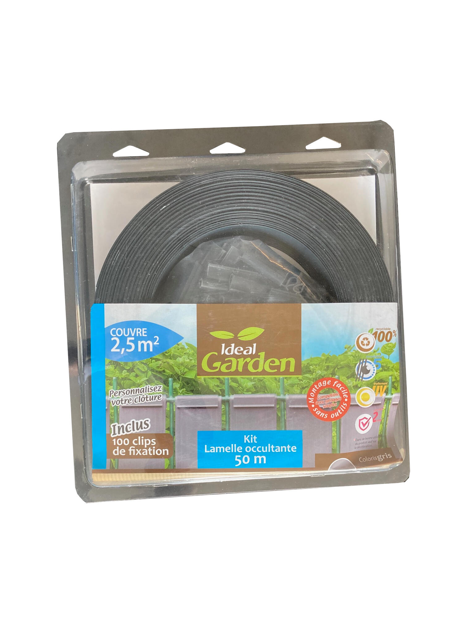 Rouleau lamelle occultante pvc gris, Idéal Garden L.50m x l. 48mm + 100clips - 2
