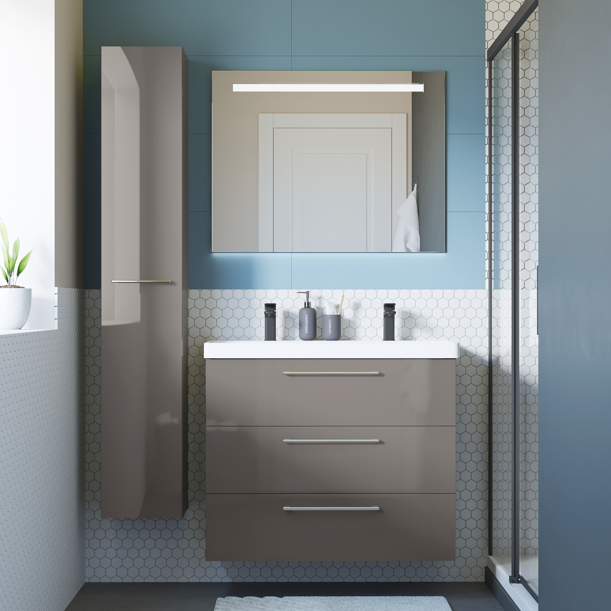 colonna bagno Remix grigio granito L30 x H173 x P33 cm - 2