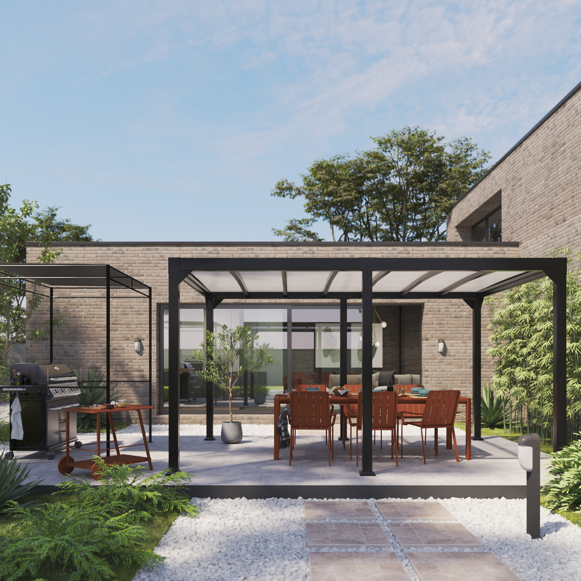 Sedia da giardino con braccioli Idaho NATERIAL, struttura in alluminio rosso, seduta in alluminio arancione - 7