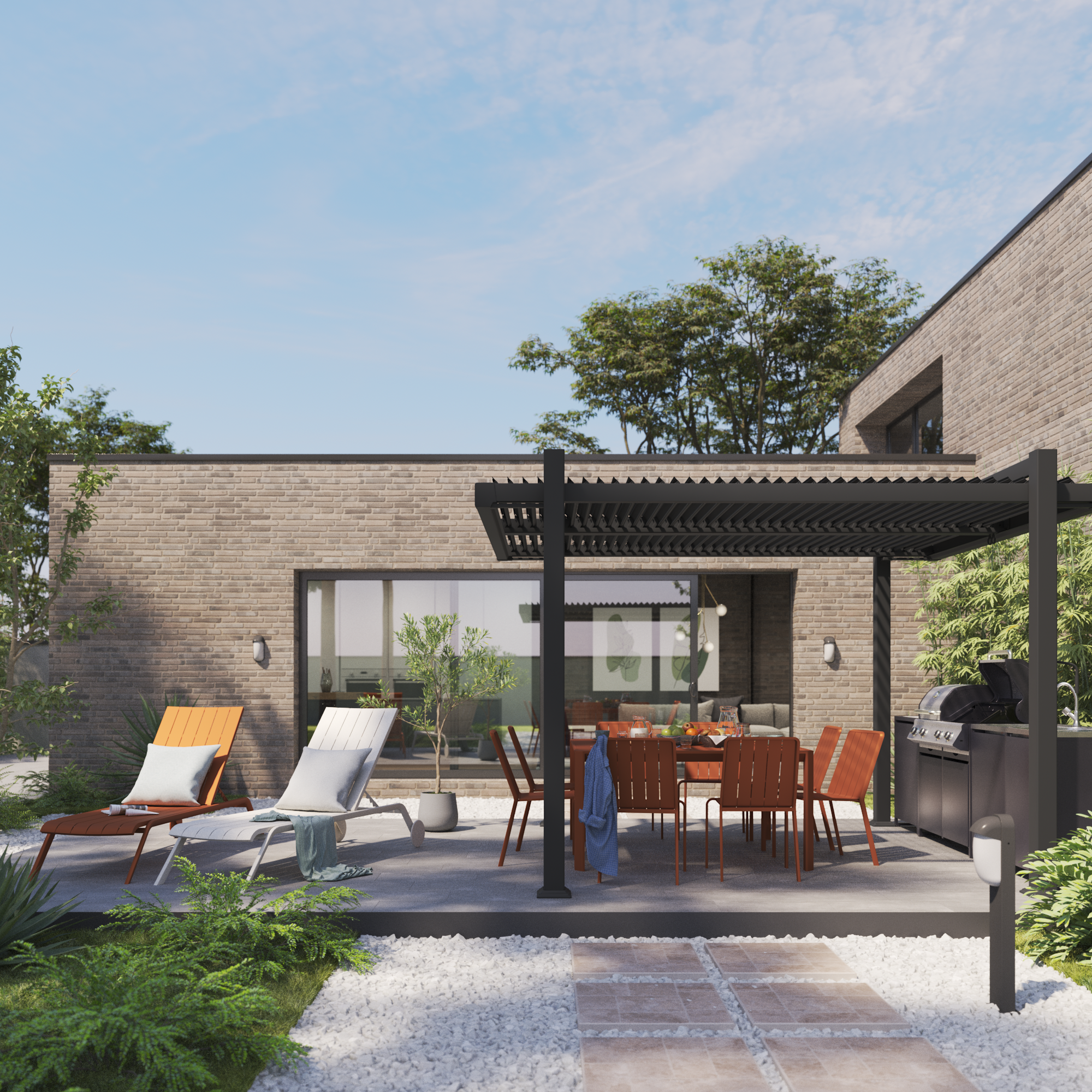 Sedia da giardino in alluminio rosso Idaho NATERIAL, seduta in alluminio arancione - 4