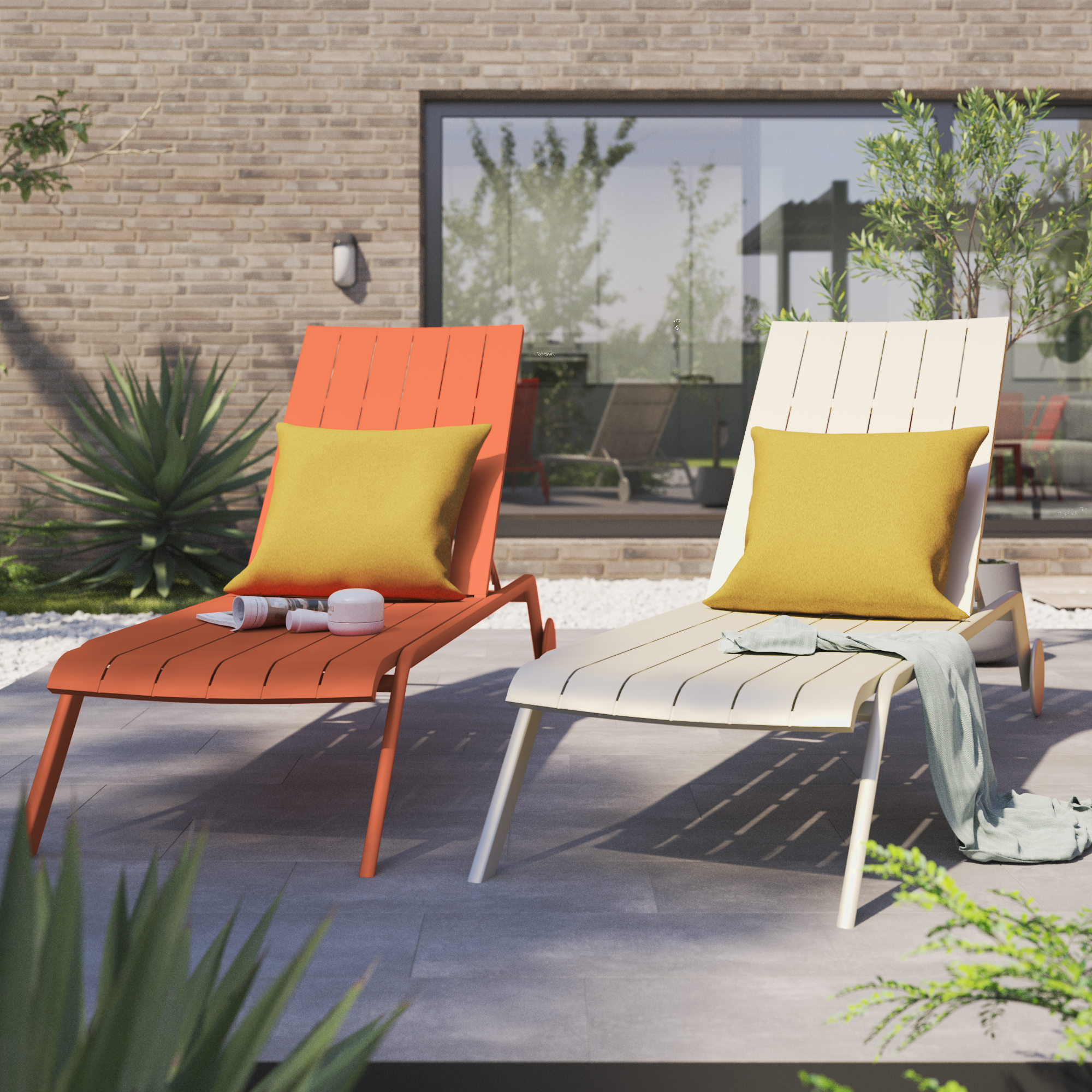 Tumbona de jardín naterial idaho de aluminio naranja 69x33x205 cm