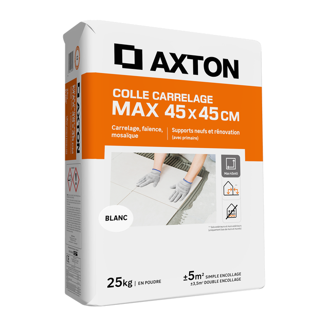 Colle en poudre sol/mur, intérieur/extérieur, max 45x45cm, blanc, 25KG
