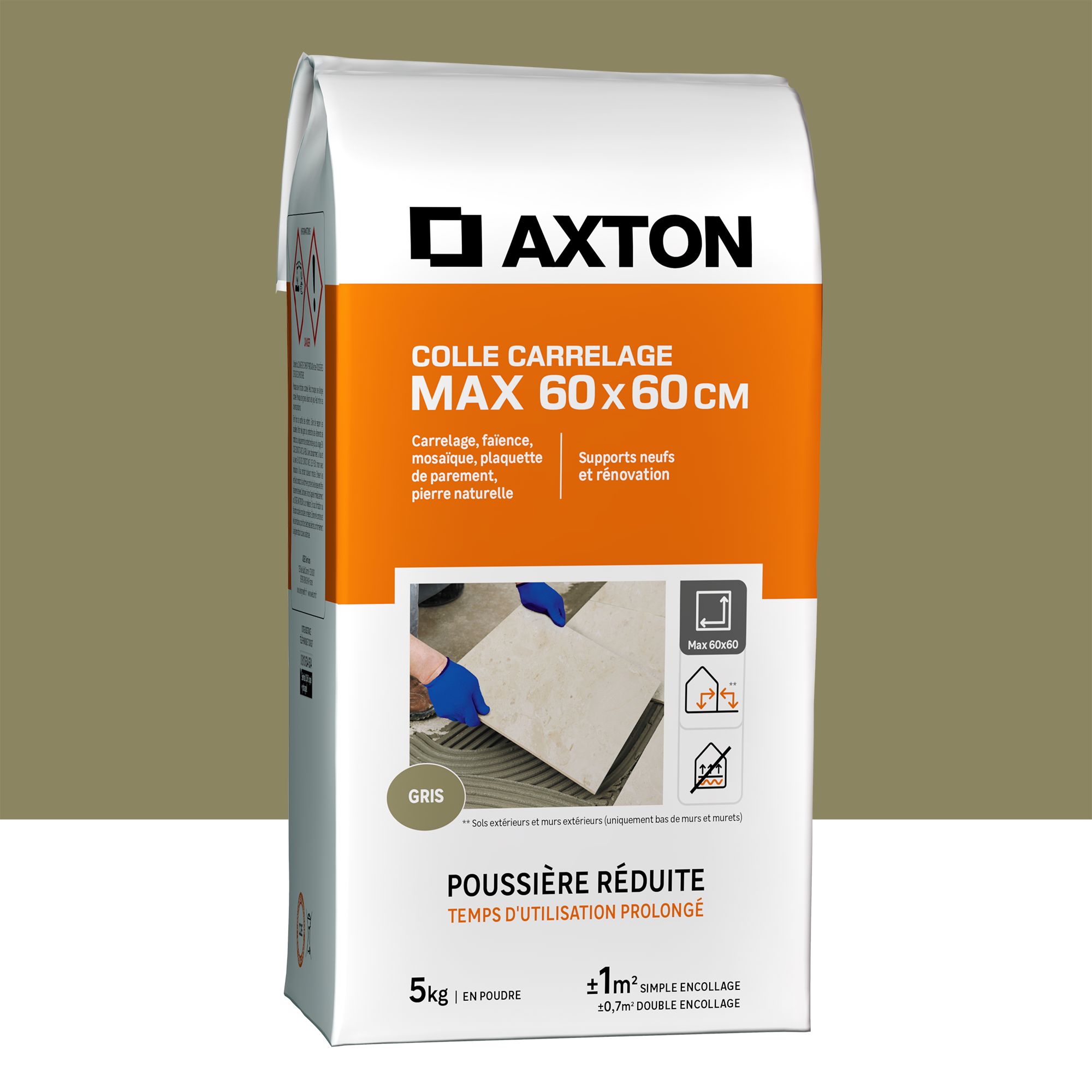 Colle en poudre sol mur interieur exterieur max 60x60cm gris AXTON 5KG