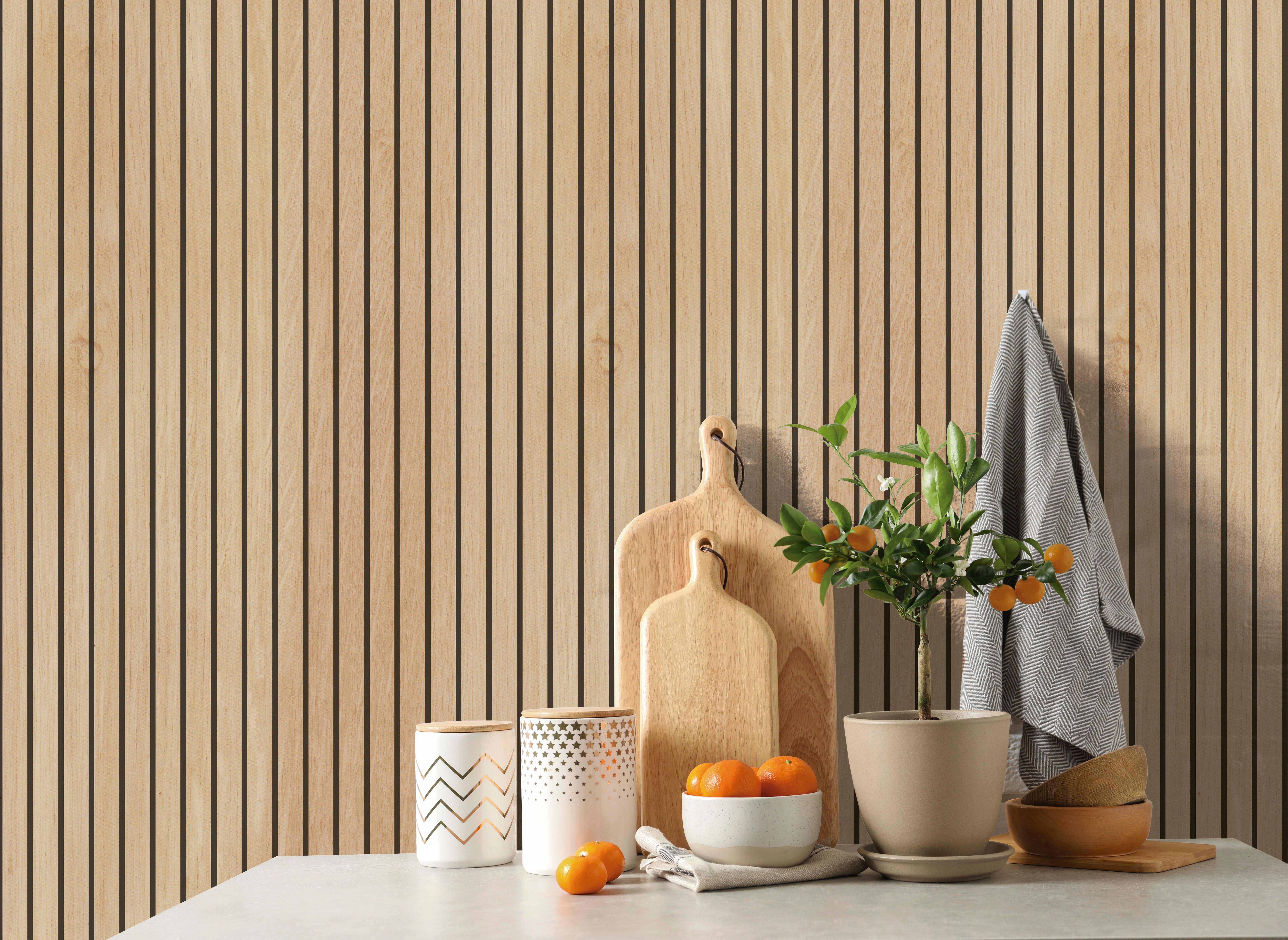 Revestimiento de pared decorativo efecto 3D de poliestireno de palilleria Wall pan Nordik roble de 120x12 cm - 2