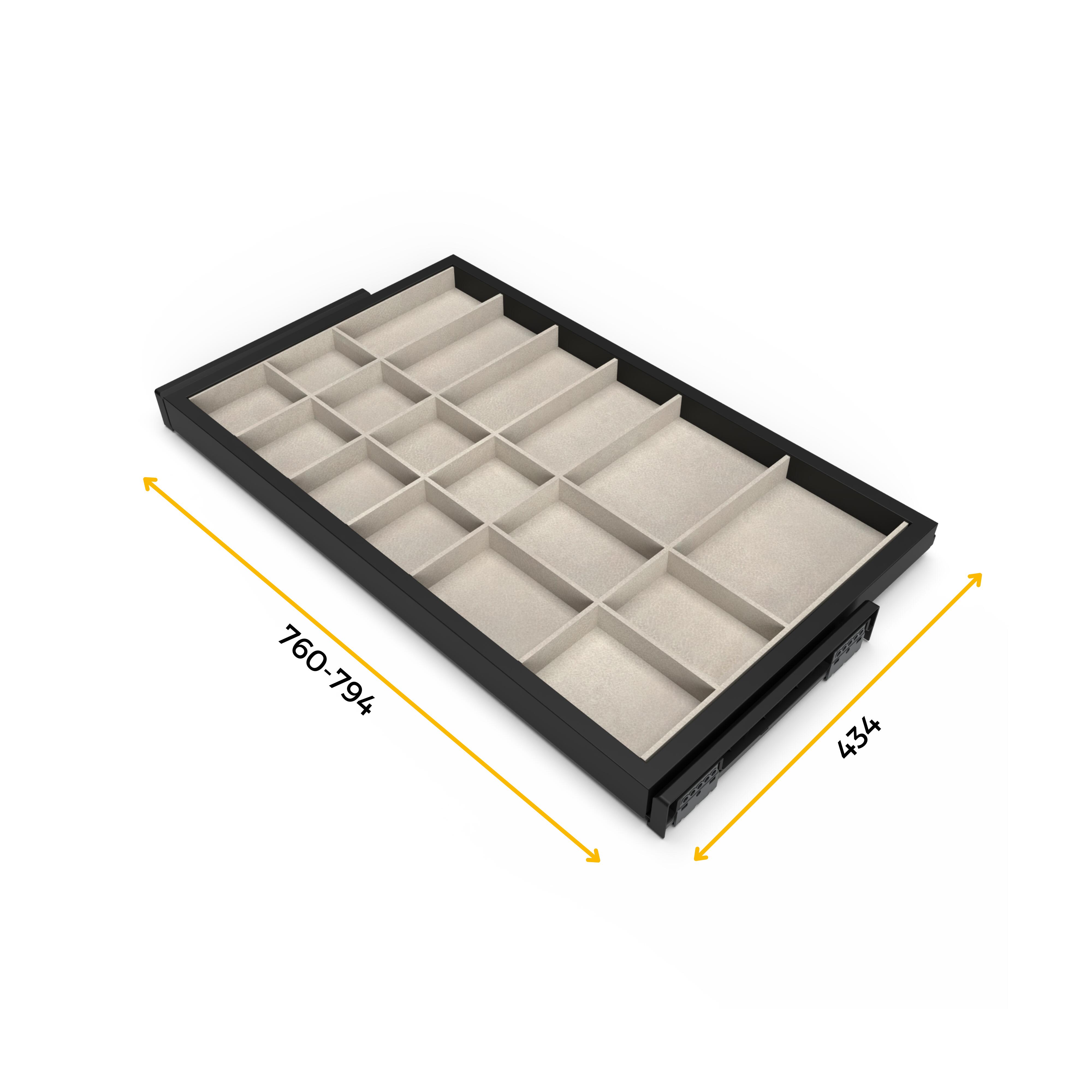 Cajón organizador extraíble Hack negro de 76x3,5cm (anchoxfondo) - 3