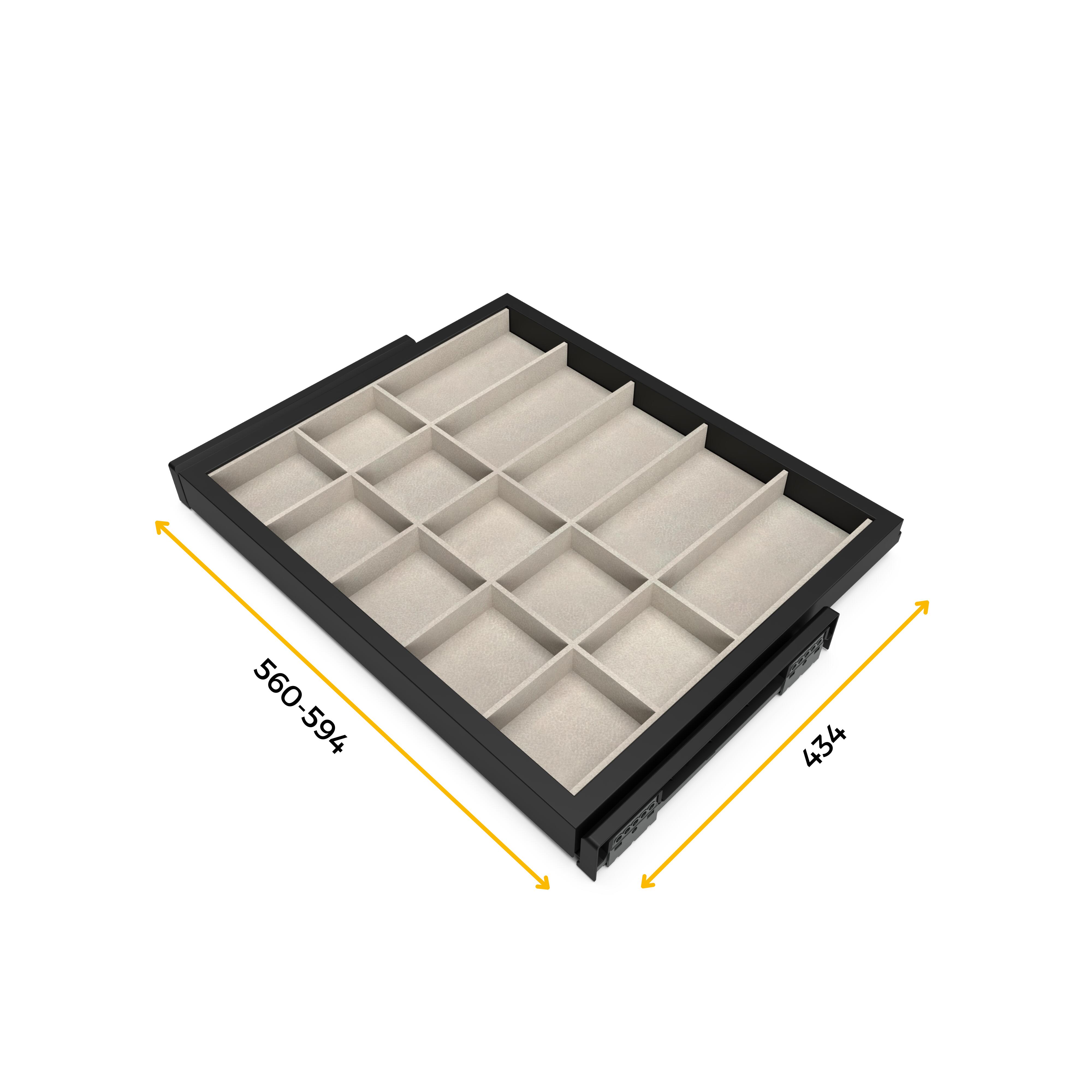 Cajón organizador extraíble Hack negro de 56x3,5cm (anchoxfondo) - 3