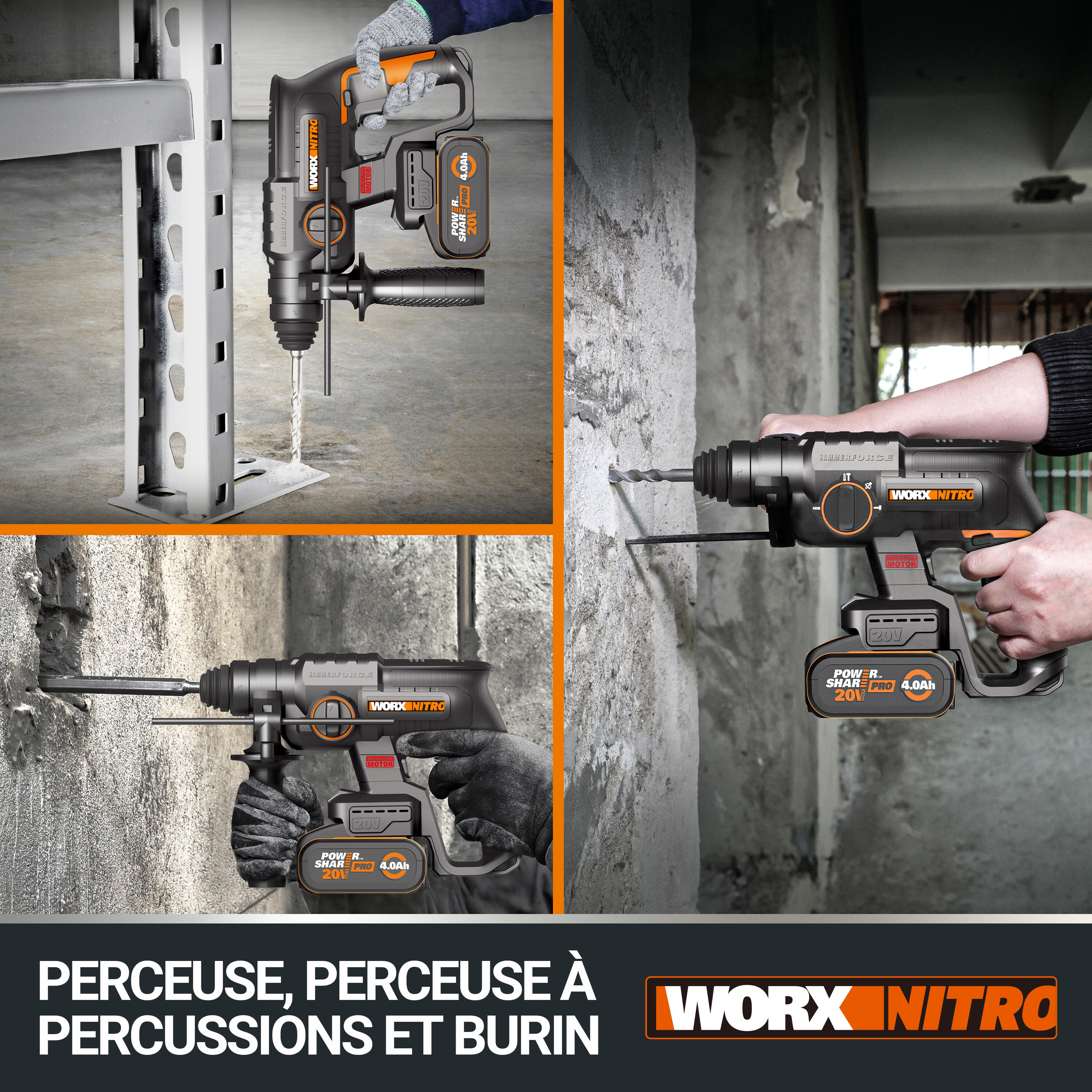 WORX Martillo perforador SDS Brushless de 20V y 2,2J 2 baterías 4Ah WX380 | Leroy Merlin WORX Martillo perforador SDS Brushless de 20V y 2,2J 2 baterías 4Ah WX380 | Leroy Merlin