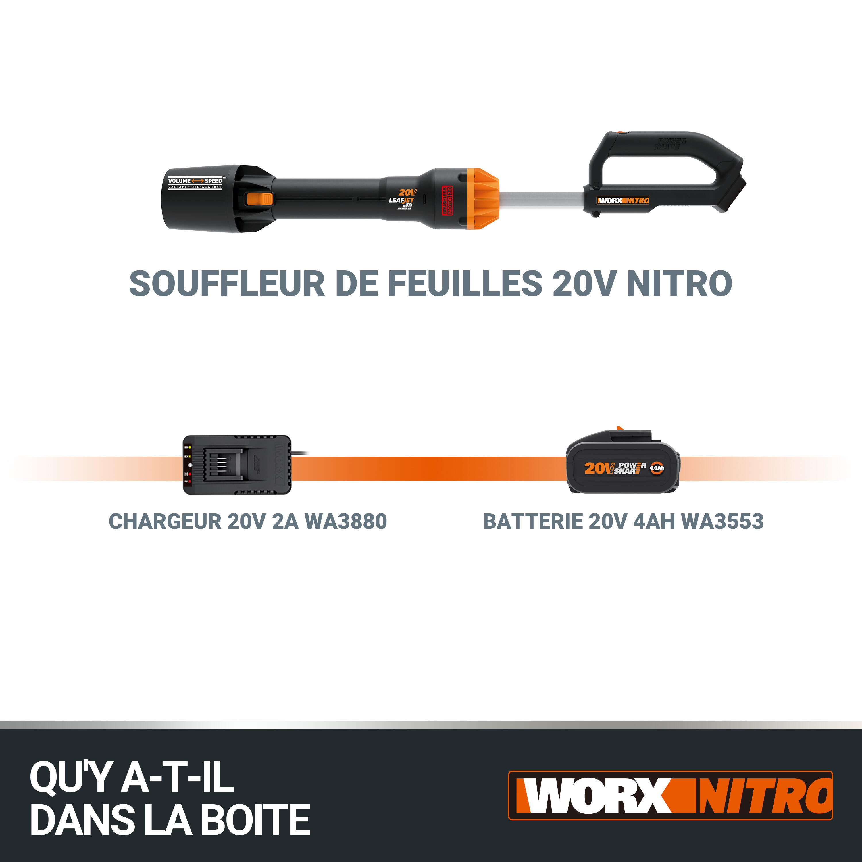 Souffleur de feuilles mortes Brushless 20V WORX NITRO - WG543E (1 batterie 4Ah) - 3