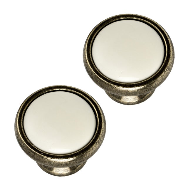2 Puxadores para móvel Nesu bronze envelhecido porcelana bege 37mm
