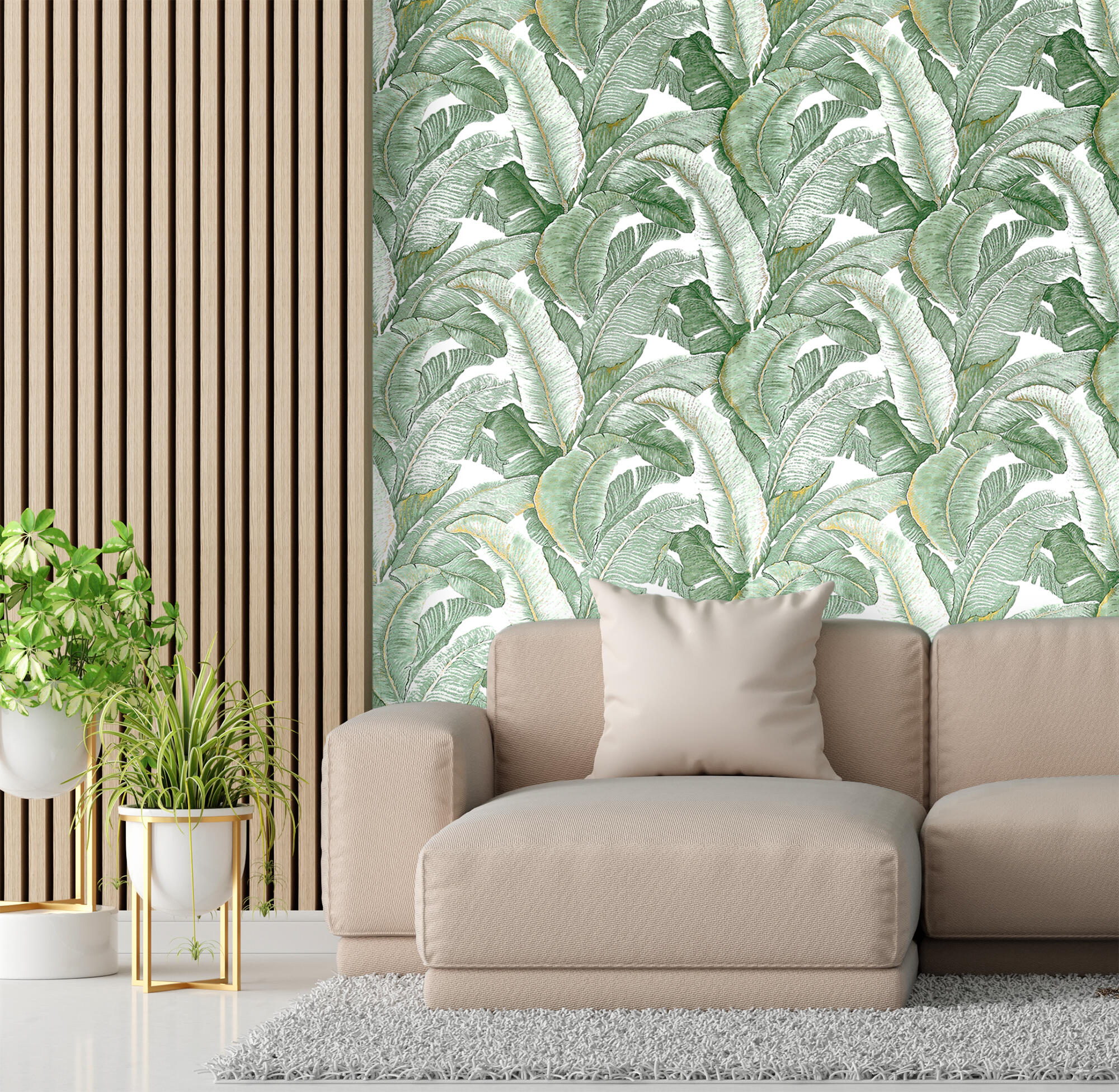 Papel de parede Folhas de Bananeira verde e ouro - 2