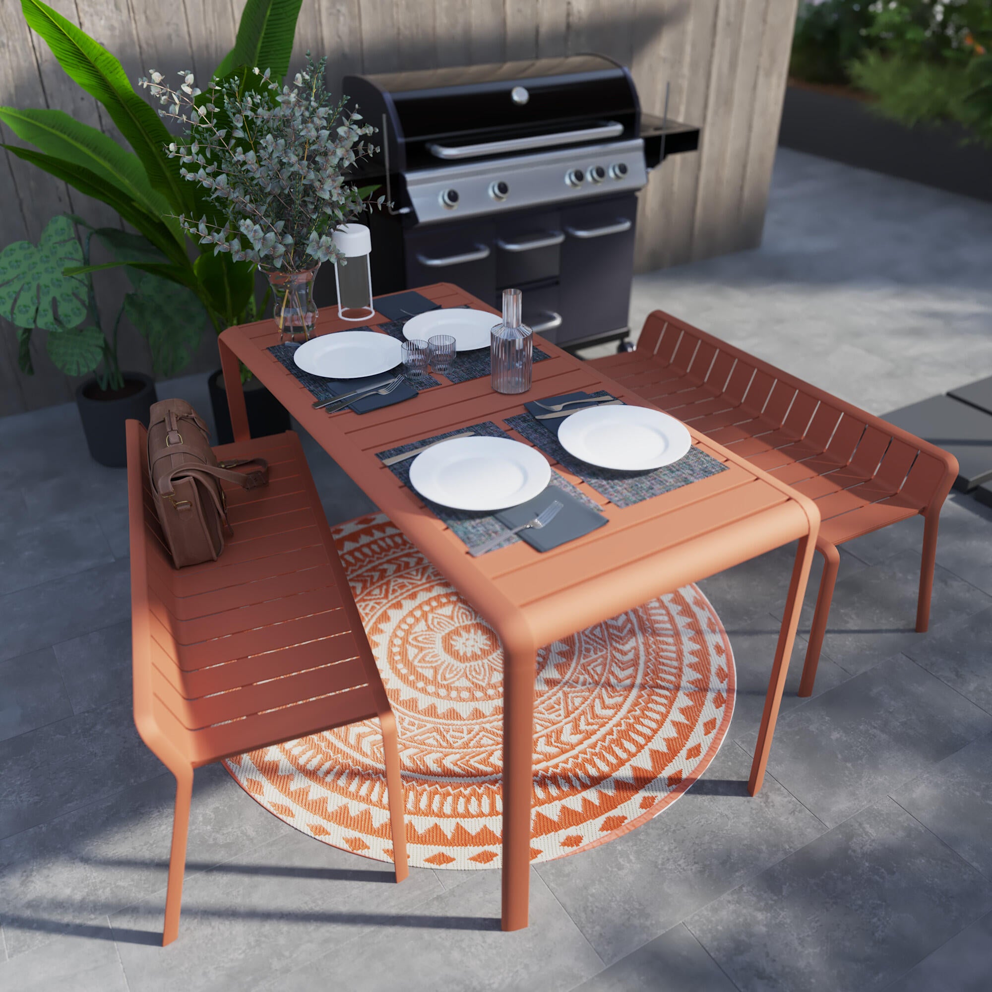 Panca da giardino in alluminio rosso Idaho NATERIAL, seduta in alluminio arancione - 3