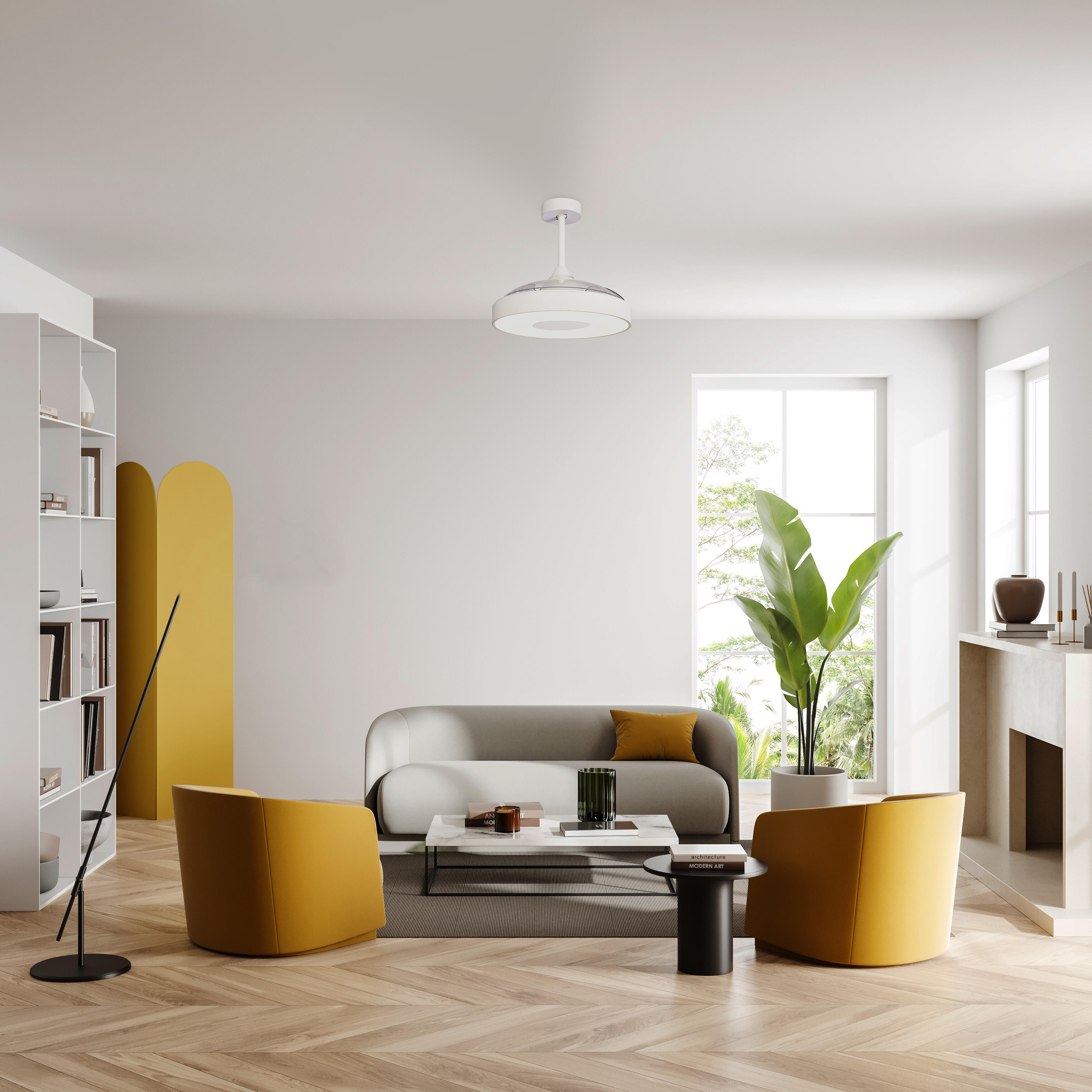 Ventilador de techo con luz silencioso DC 30W con mando ø106 cm Coin MANTRA blanco luz CCT 3 aspas retráctiles tipo lámpara| 7 velocidades| temporizador| recomendado de 13 a 20m² - 7
