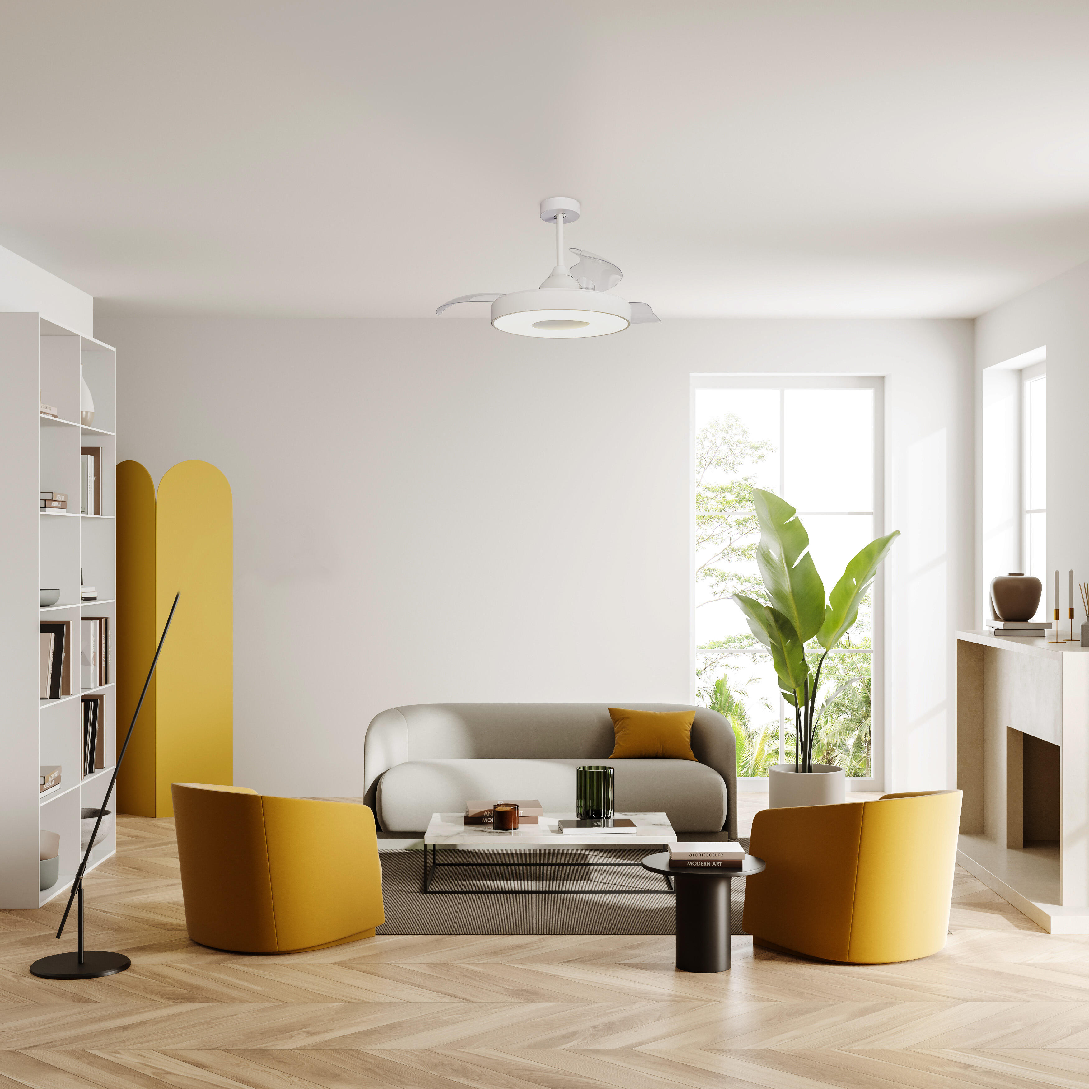 Ventilador de techo con luz silencioso DC 30W con mando ø106 cm Coin MANTRA blanco luz CCT 3 aspas retráctiles tipo lámpara| 7 velocidades| temporizador| recomendado de 13 a 20m² - 6