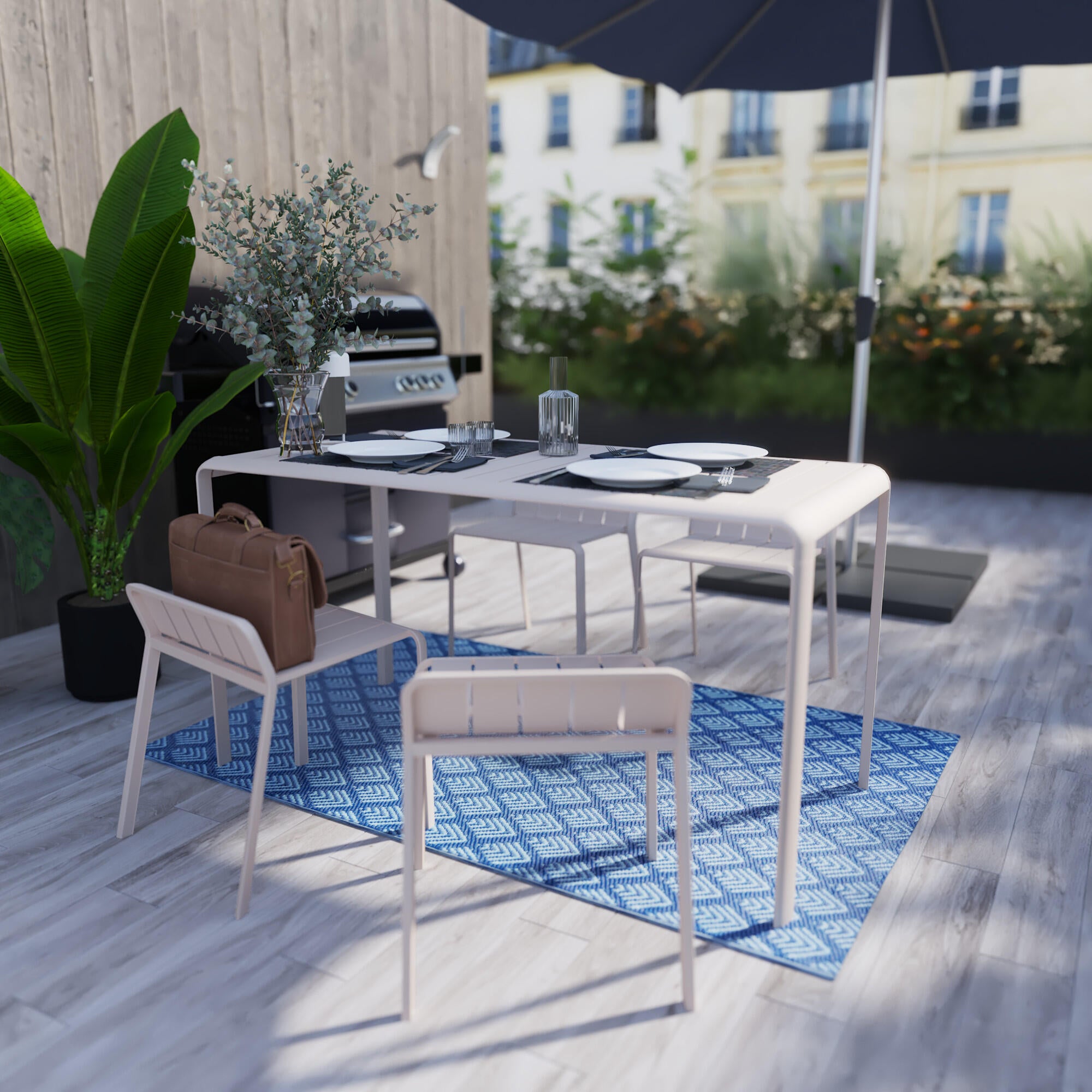 Mesa de jardín NATERIAL Idaho de aluminio beige de 144x75x70 cm - 7