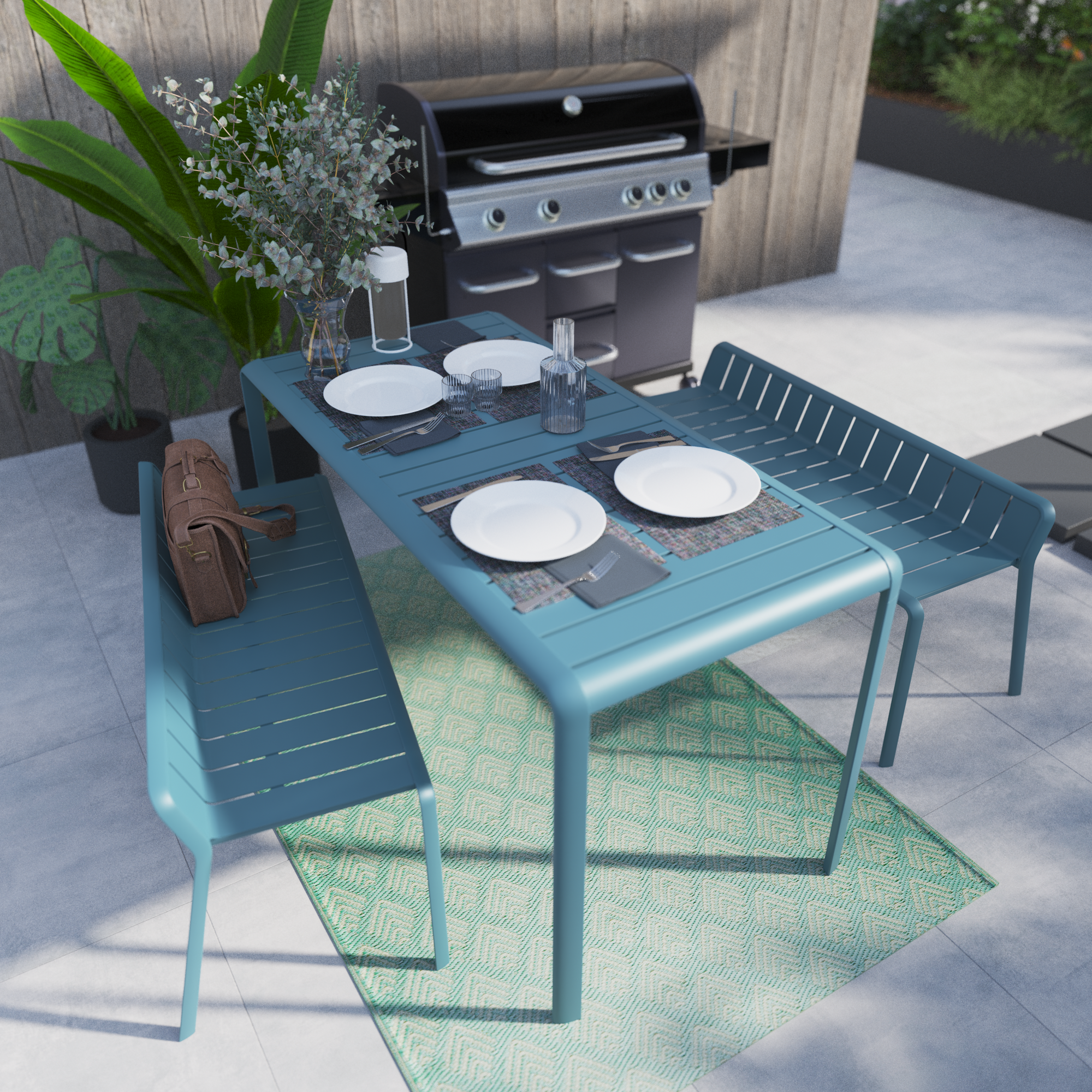 Panca da giardino in alluminio blu Idaho NATERIAL, 2 posti - 5