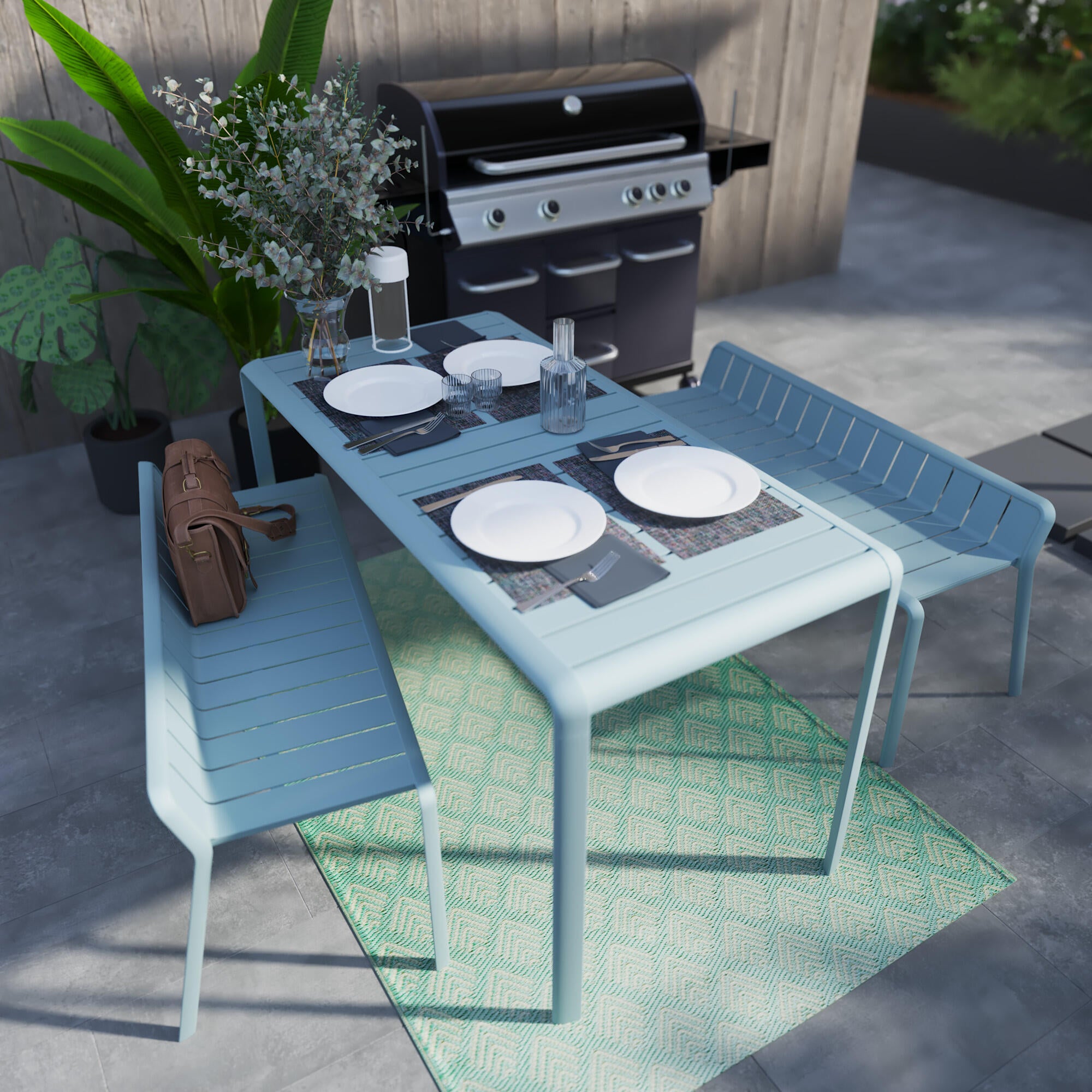 Panca da giardino in alluminio blu Idaho NATERIAL, seduta in alluminio azzurro - 3