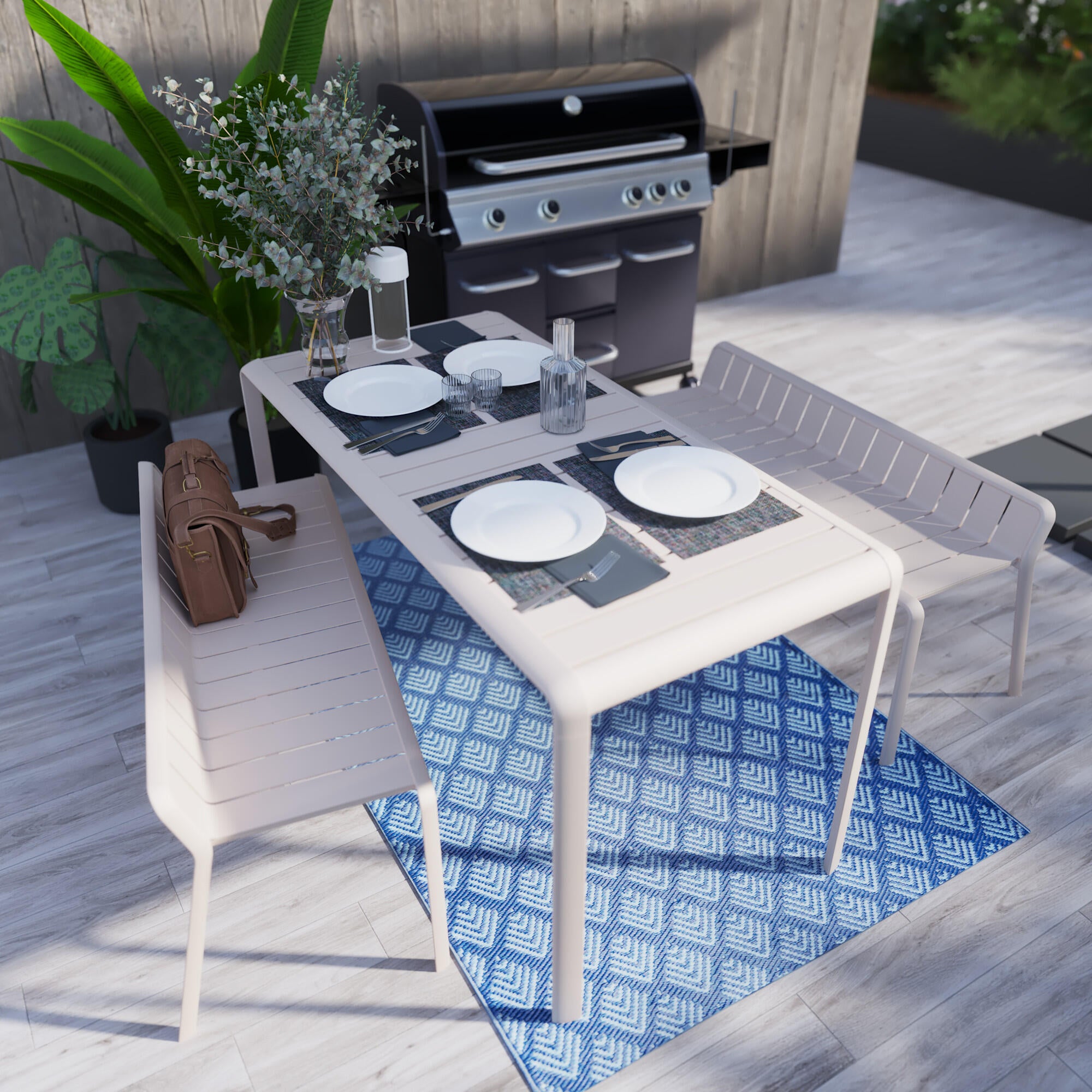 Mesa de jardín NATERIAL Idaho de aluminio beige de 144x75x70 cm - 6