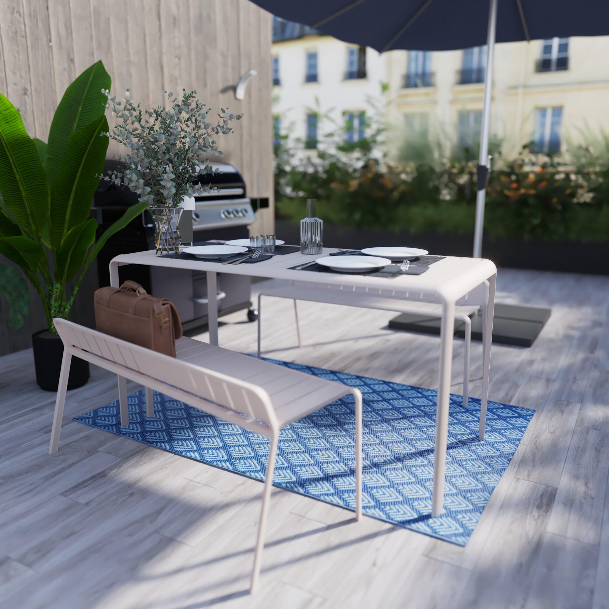 Mesa de jardín NATERIAL Idaho de aluminio beige de 144x75x70 cm - 5