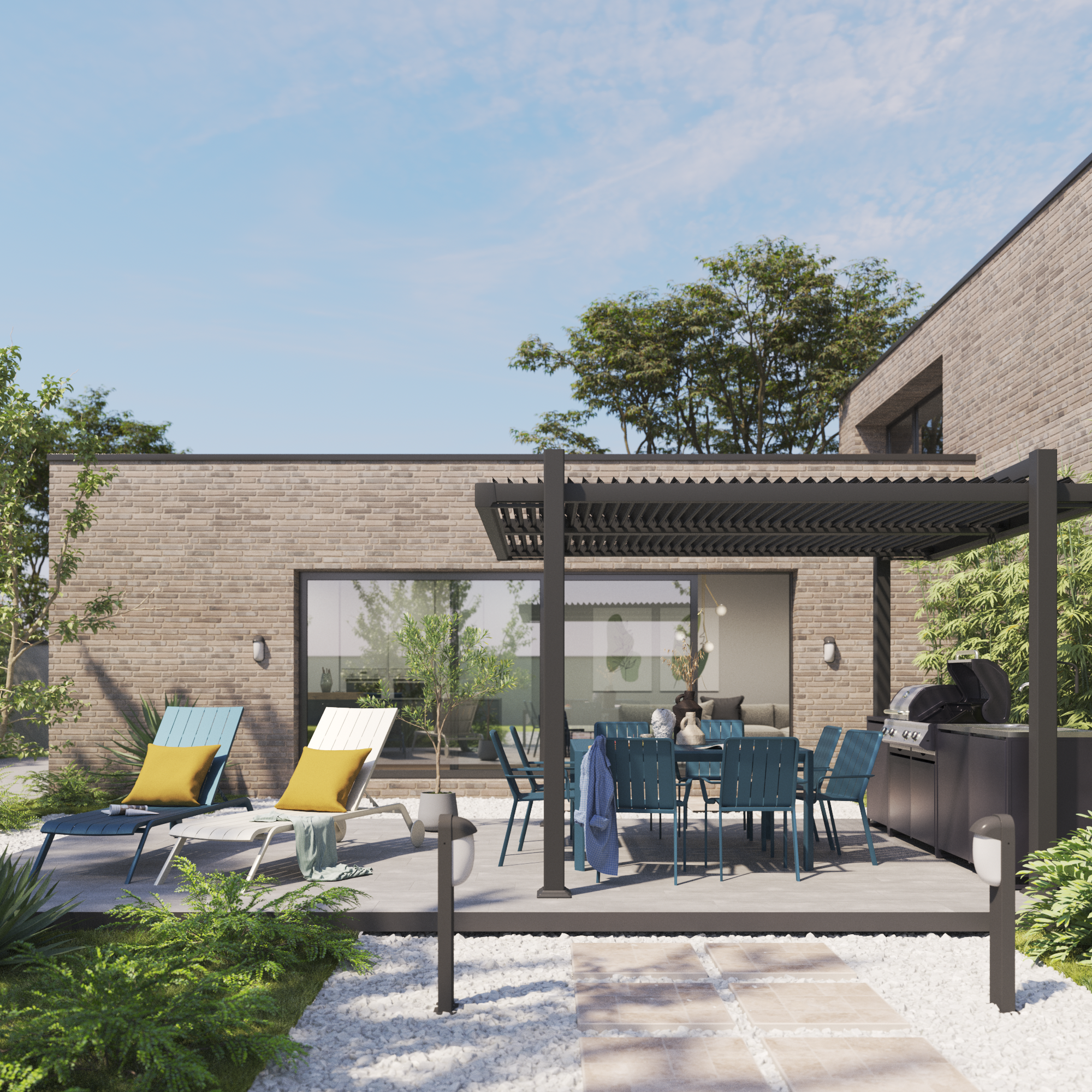 Sedia da giardino con braccioli Idaho NATERIAL, struttura e seduta in alluminio blu - 5