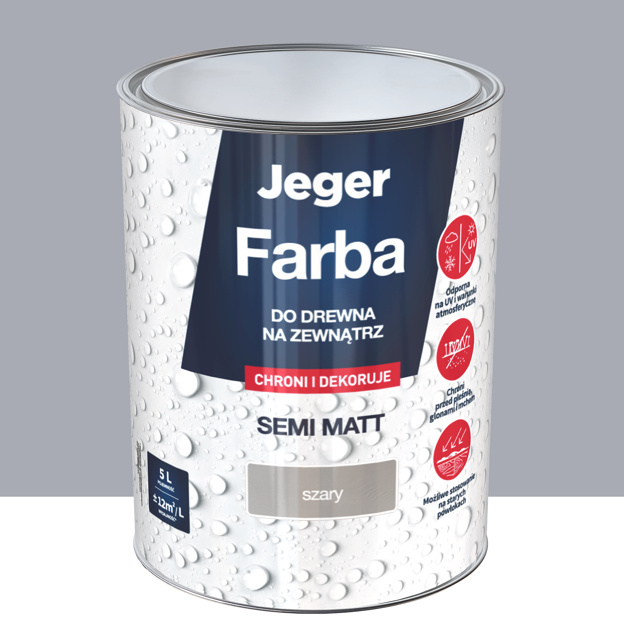 Farba do drewna na zewnątrz 5 l szary półmat Jeger