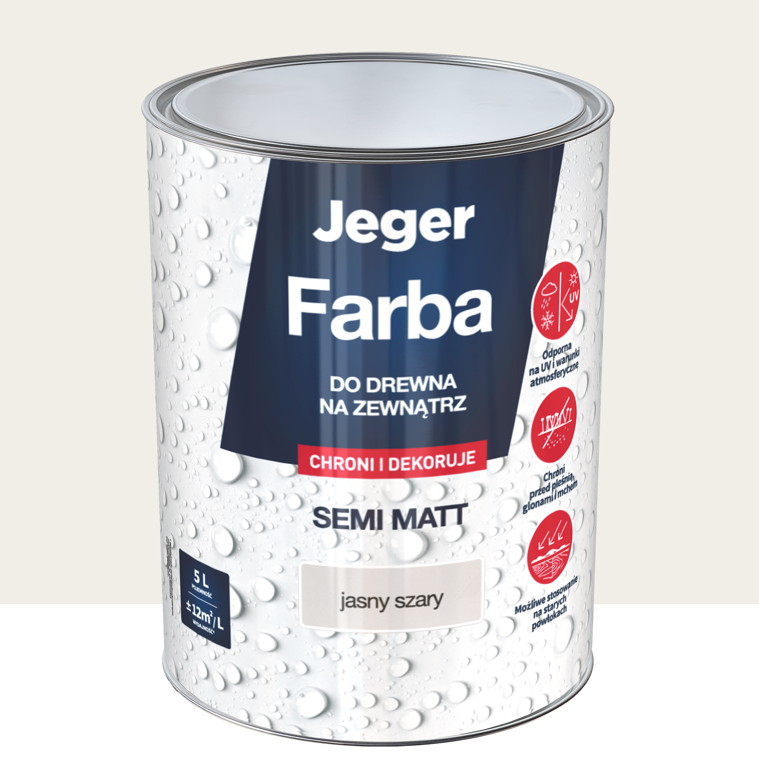 Farba do drewna na zewnątrz 5 l jasny szary półmat Jeger