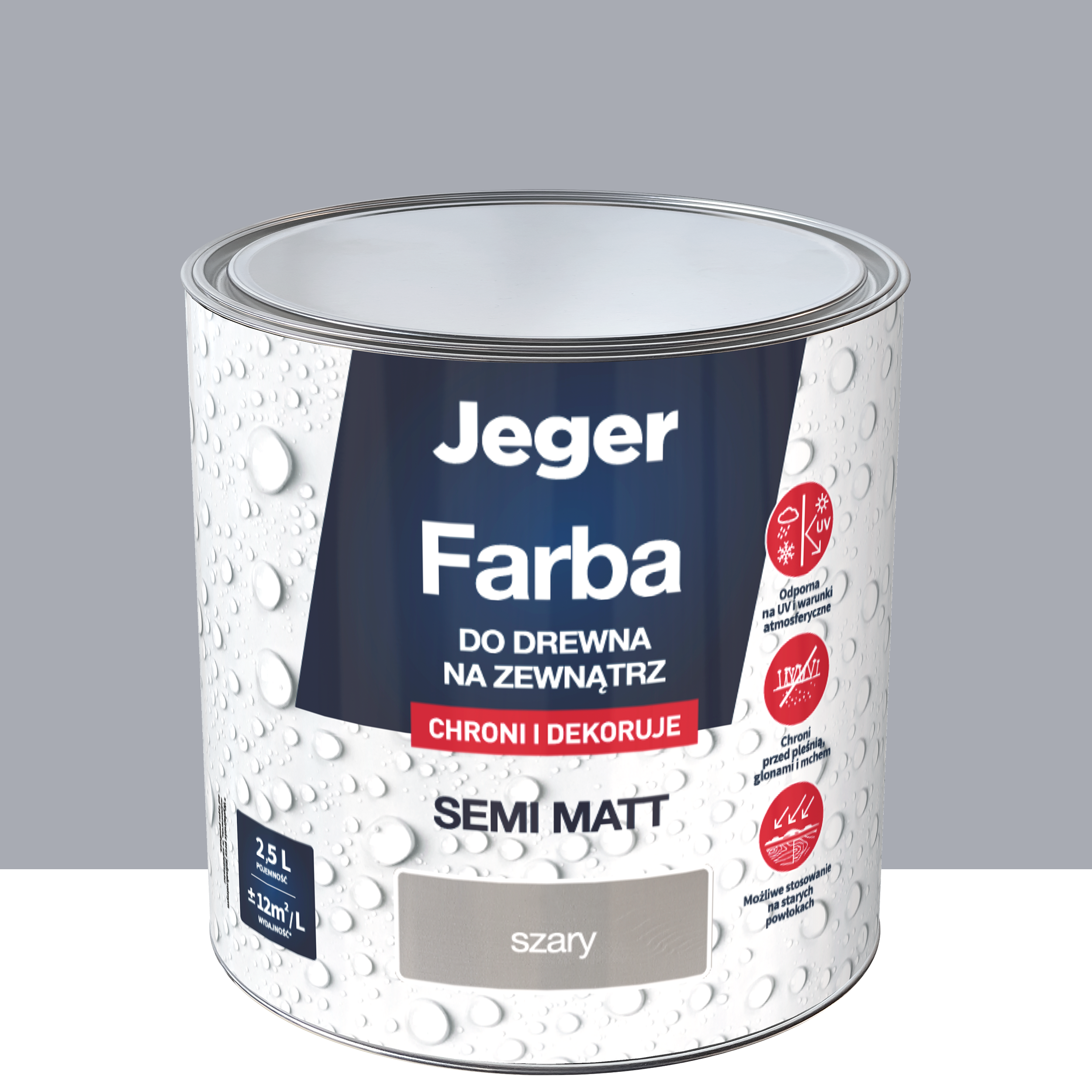 Farba do drewna na zewnątrz 2.5 l szary półmat Jeger