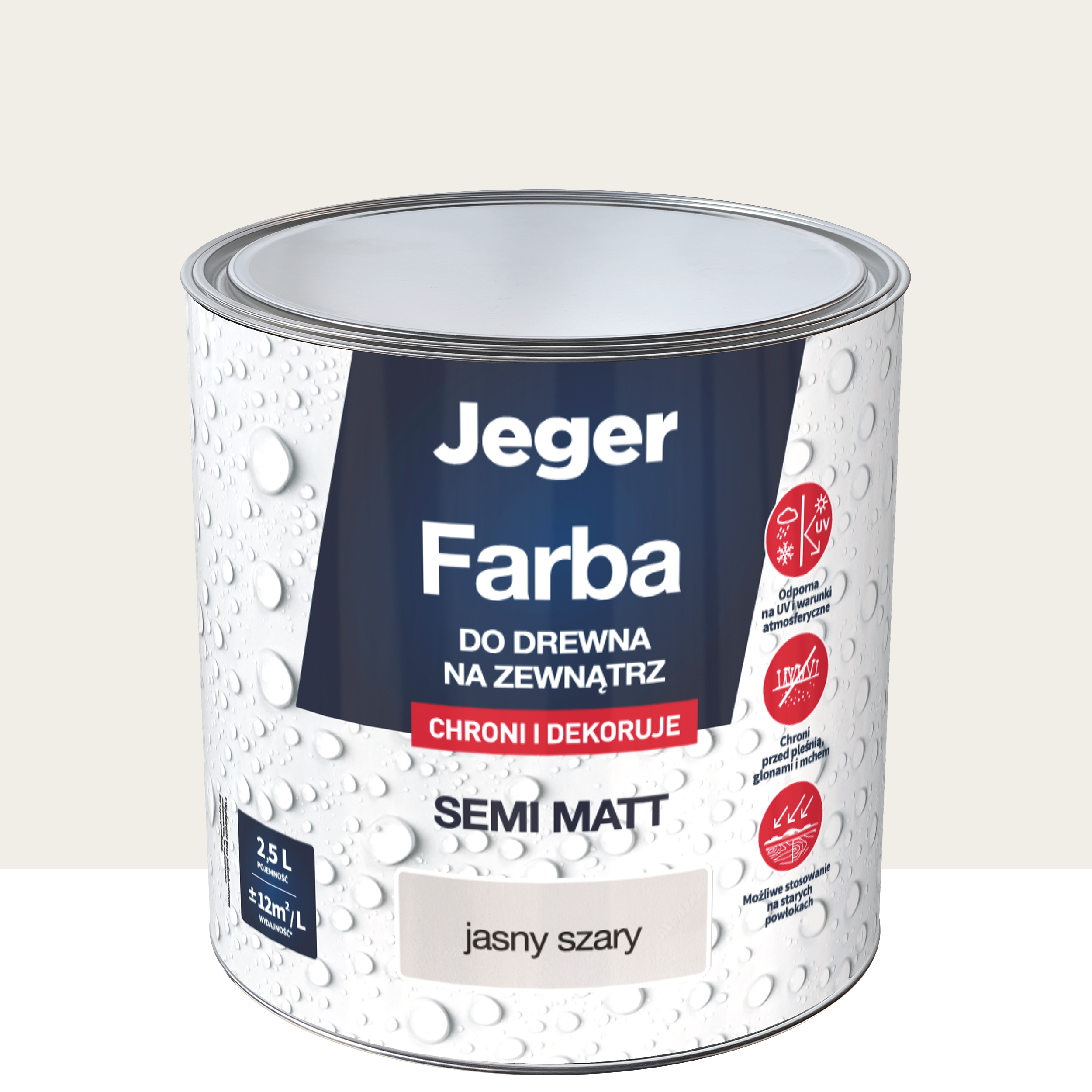 Farba do drewna na zewnątrz 2.5 l jasny szary półmat Jeger