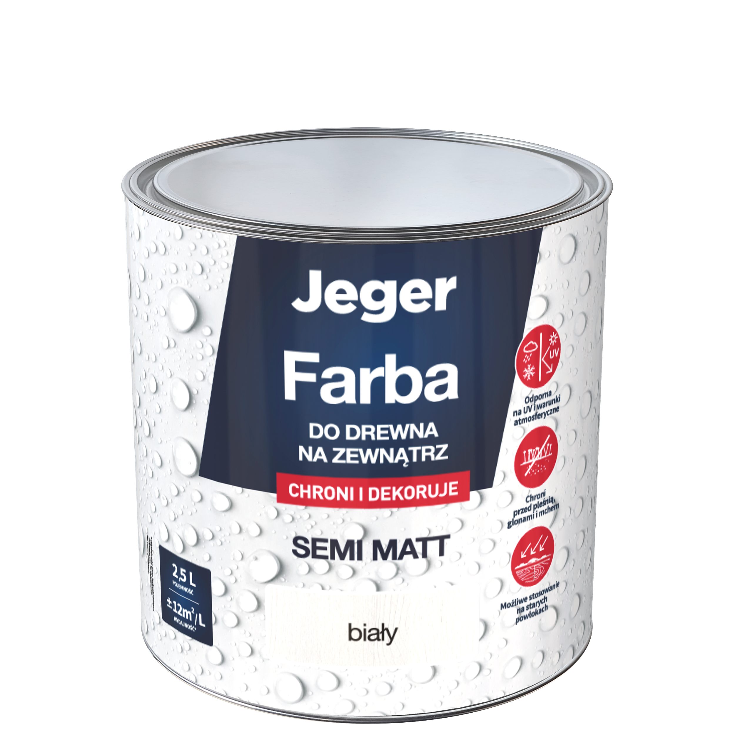 Farba do drewna na zewnątrz 2.5 l biały półmat Jeger