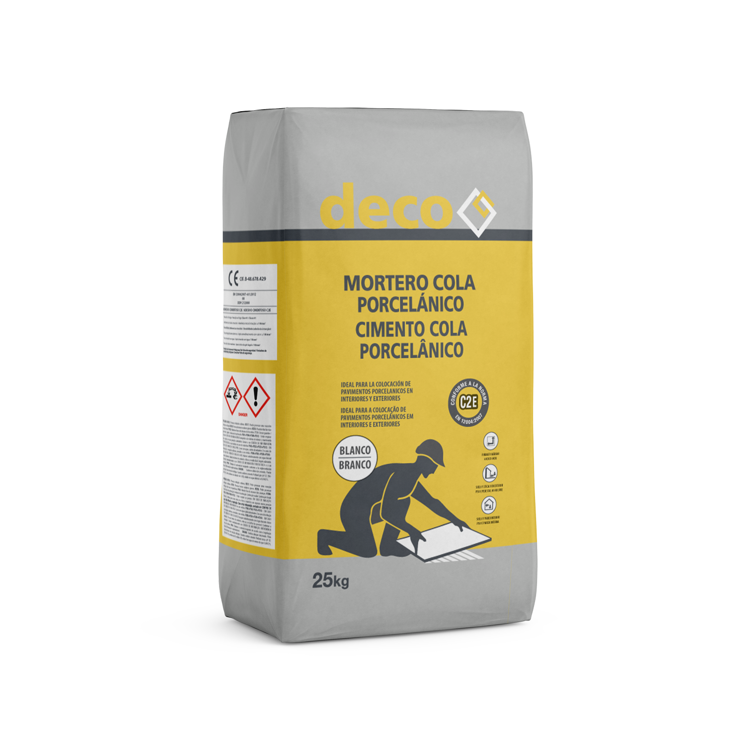 Mortero cola porcelánico DECO C2E blanco 25kg. Para suelo interior y exterior - 3