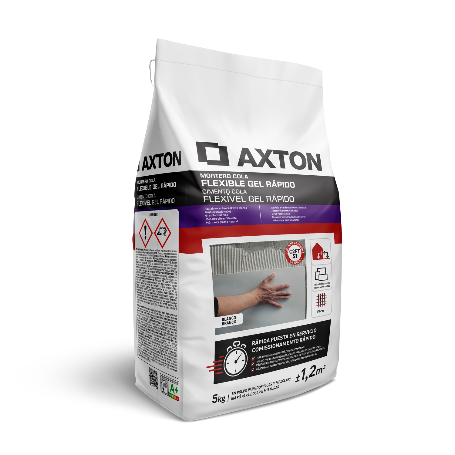 Mortero cola flexible gel rapid axton 5 kg blanco