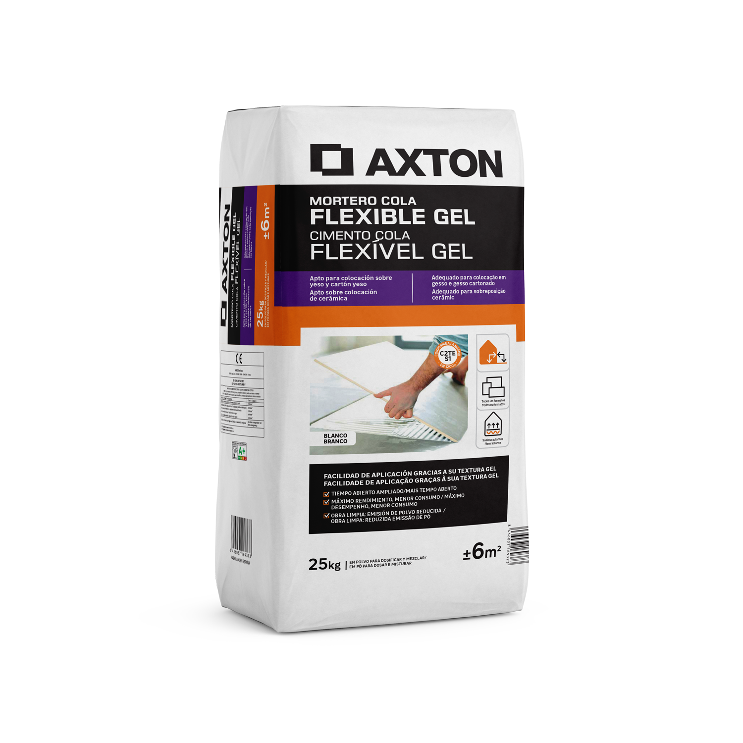 Cimento cola AXTON FLEXÍVEL GEL BRANCO 25KG - 4