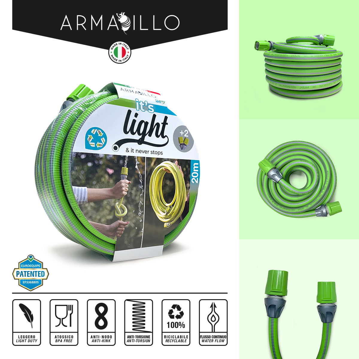 Tubo Da Giardino G.F. SRL RECO 15 M – 5/8” In Plastica Riciclata – Kit Completo Con Lancia E Raccordi – Made In France - 5