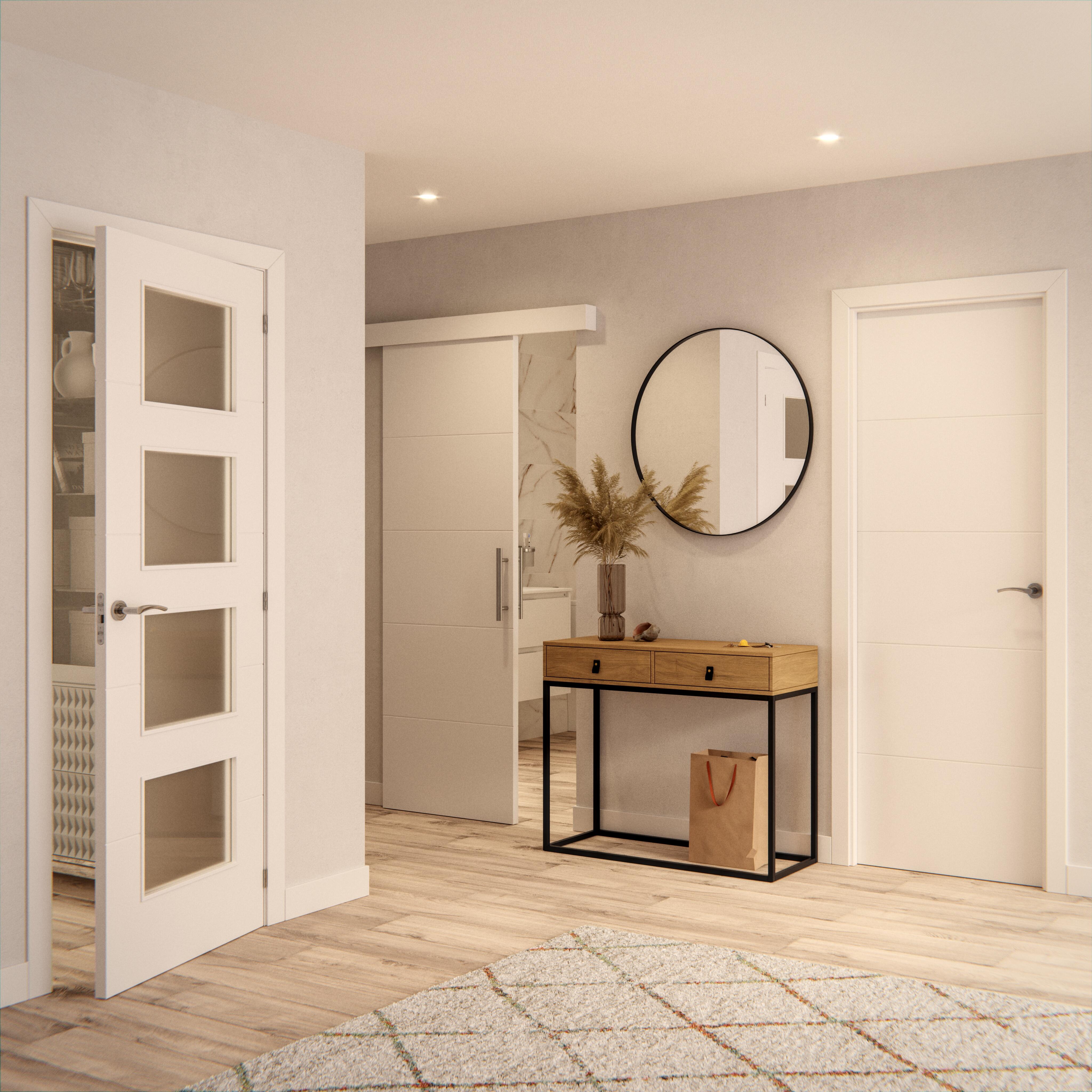 Puerta de interior abatible con cristal maciza lacada Line Lucerna blanco apertura derecha cerco de 7x3 anchura 72.5cm - 2