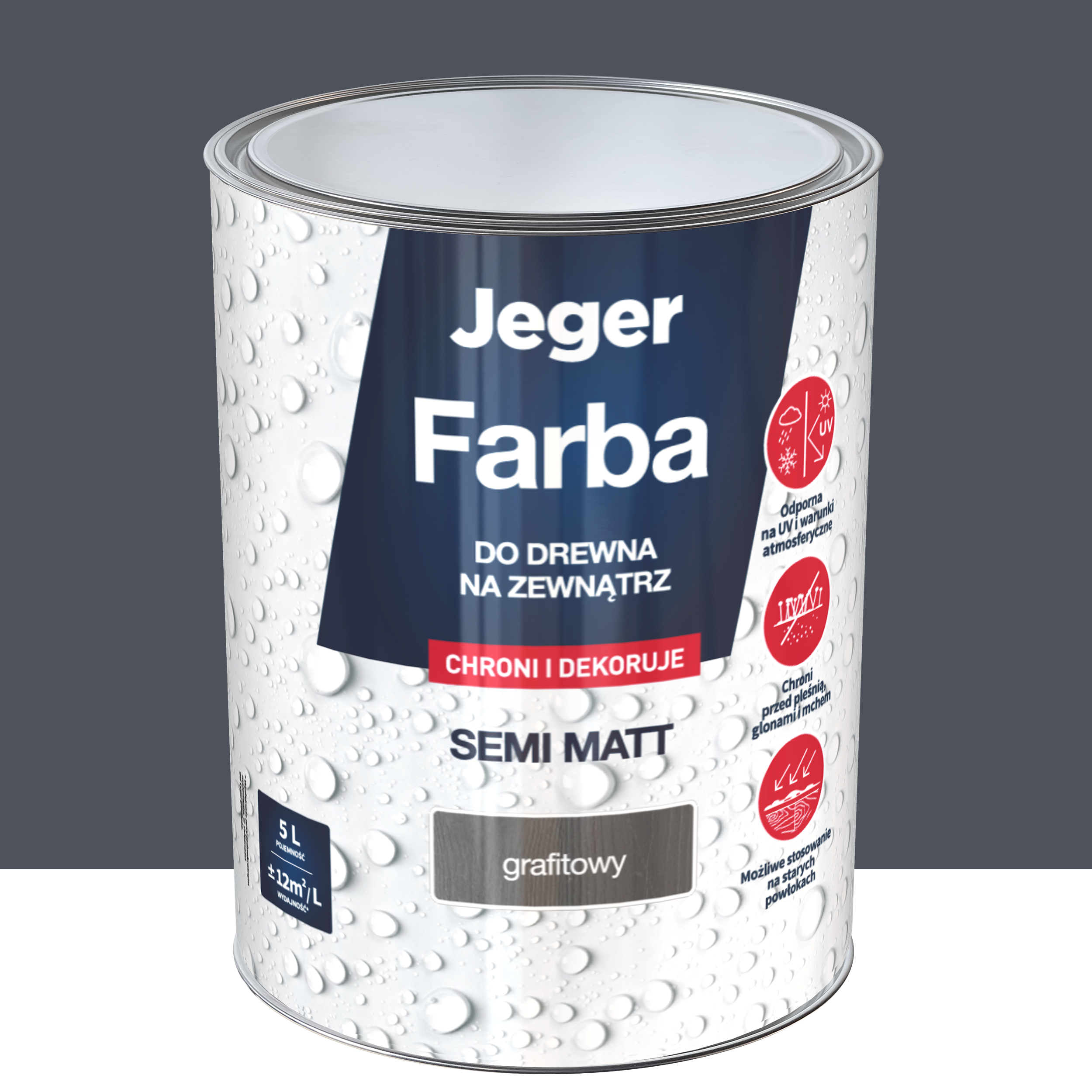 Farba do drewna na zewnątrz 5 l grafitowy półmat Jeger