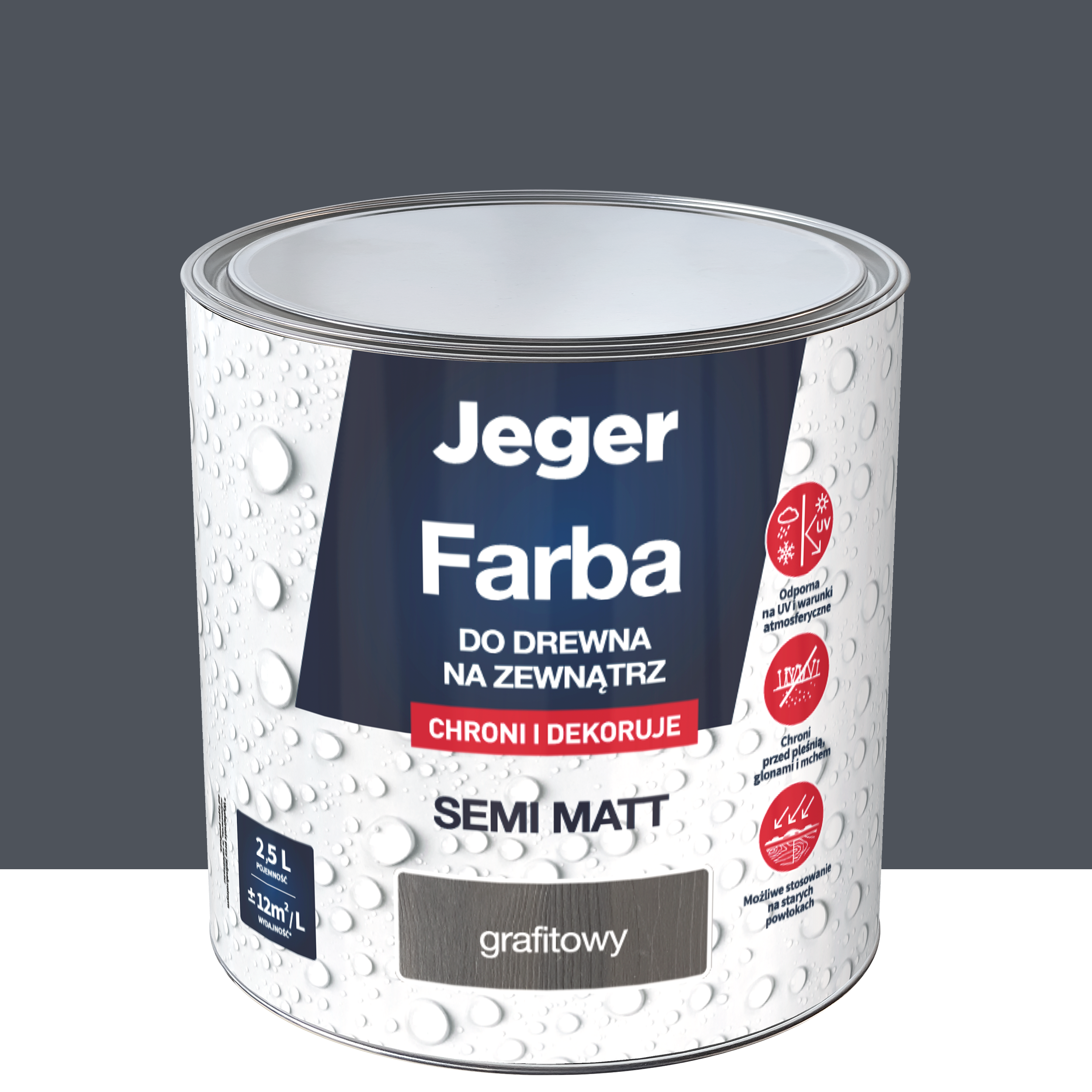 Farba do drewna na zewnątrz 2.5 l grafitowy półmat Jeger