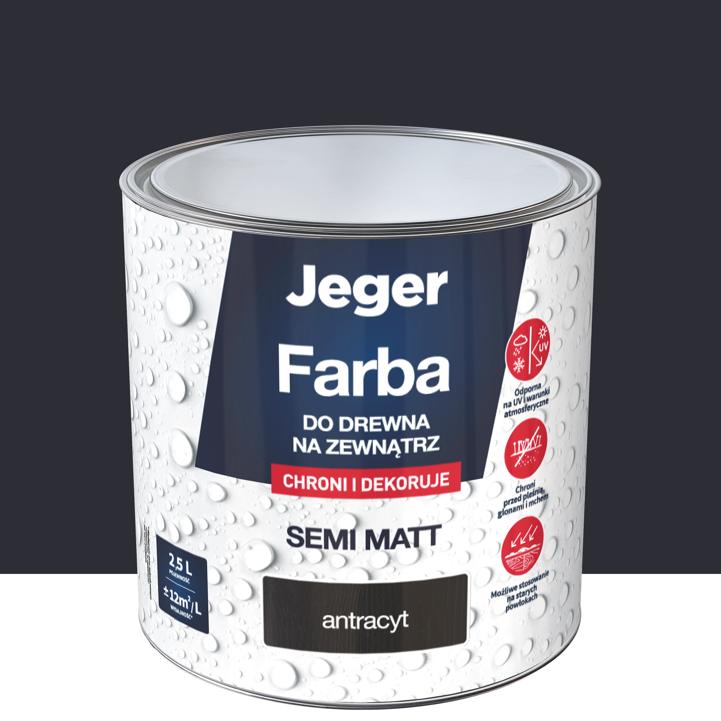 Farba do drewna na zewnątrz 2.5 l antracyt półmat Jeger