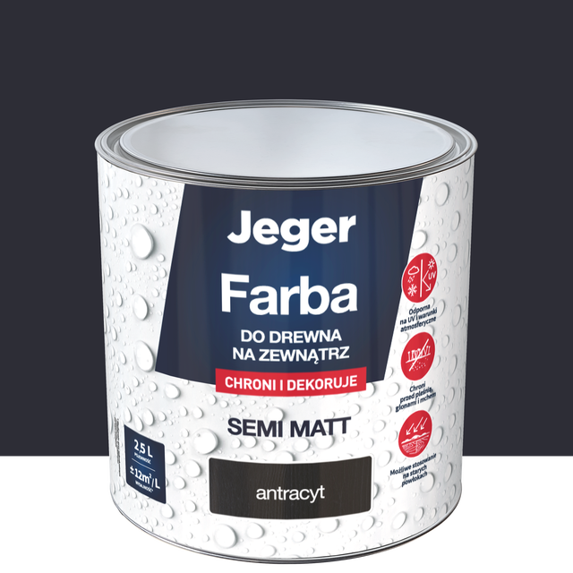 Farba do drewna na zewnątrz 2.5 l antracyt półmat Jeger