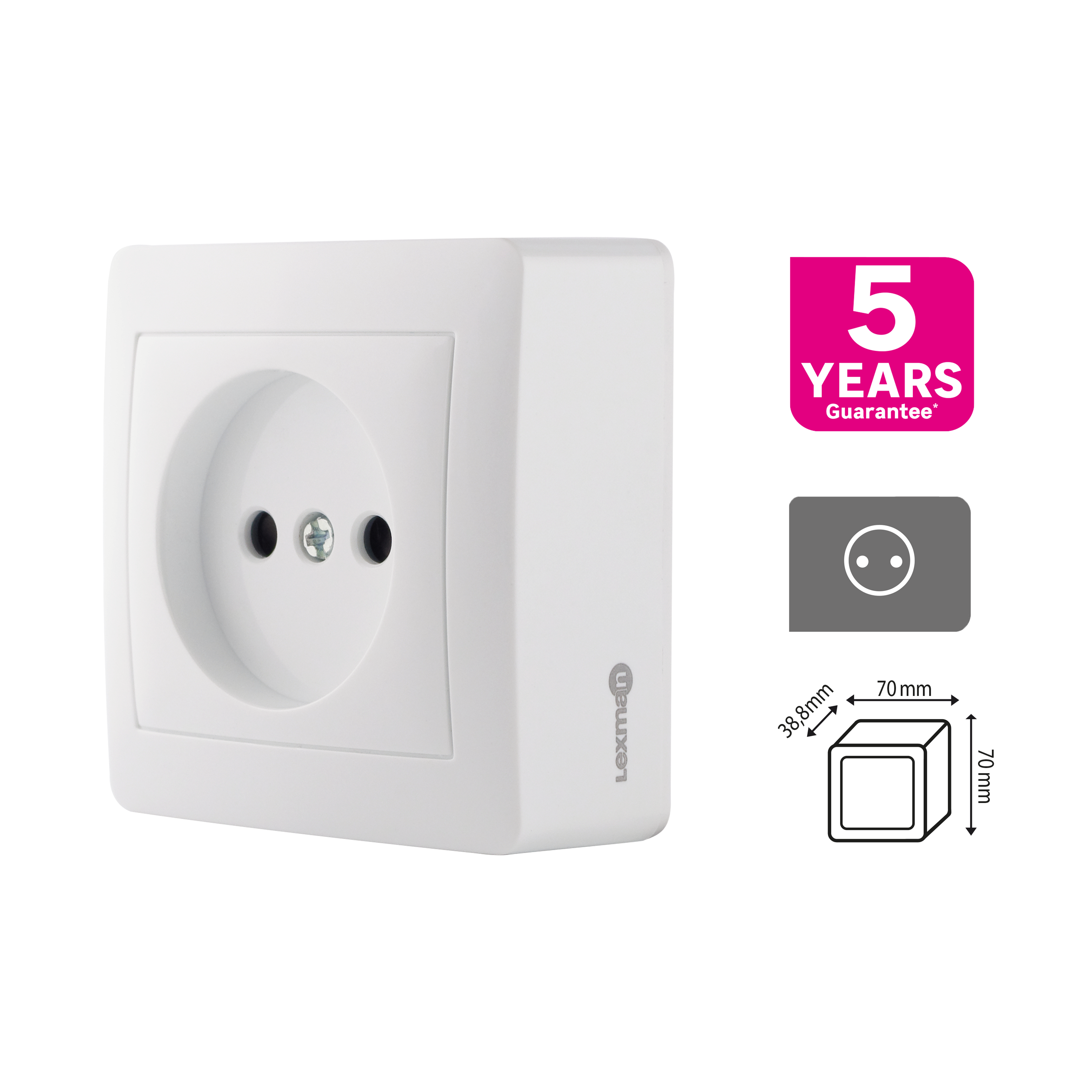 Prise sans terre saillie, complet, LEXMAN Surface, blanc Leroy Merlin