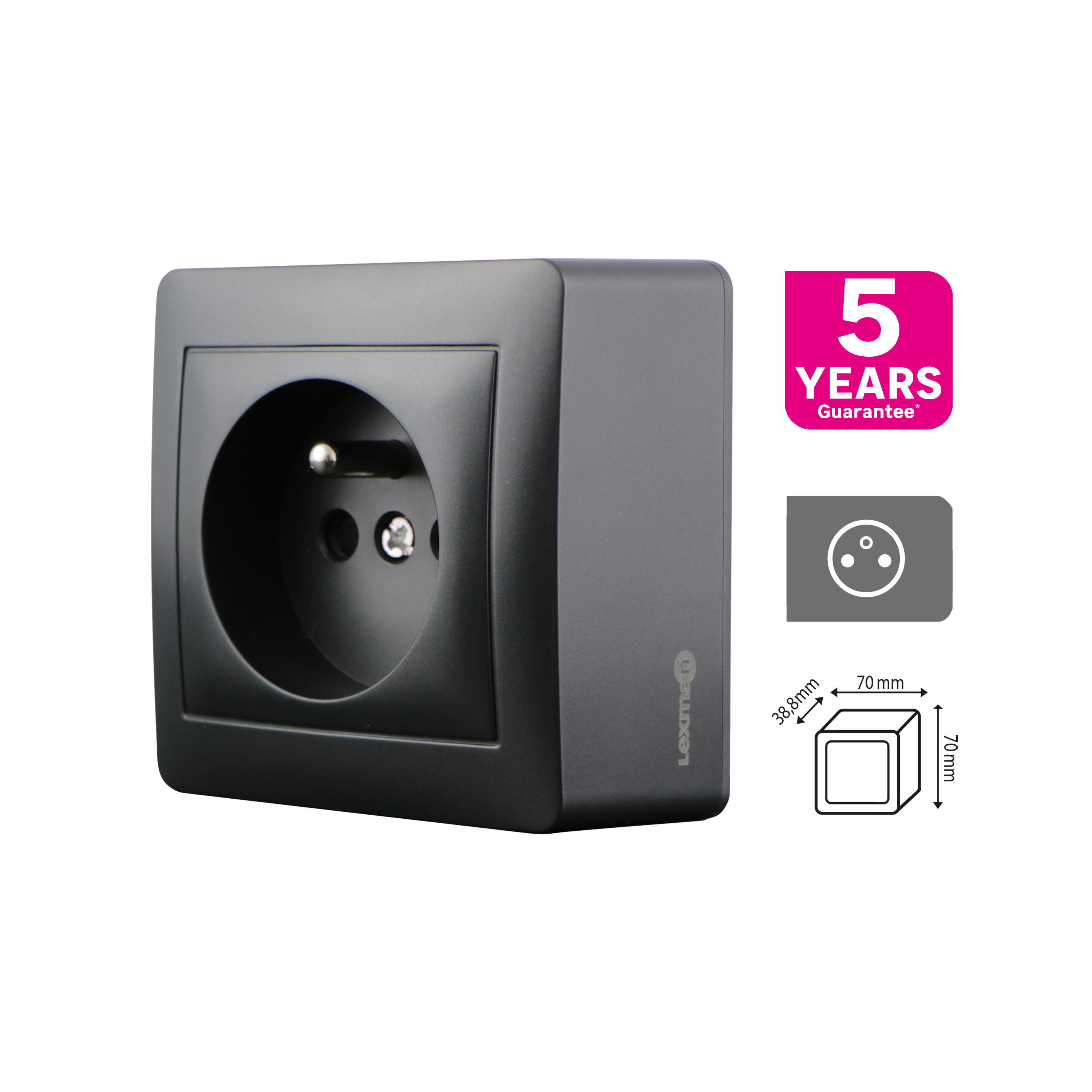 Prise avec terre saillie complet Surface, LEXMAN anthracite - 3