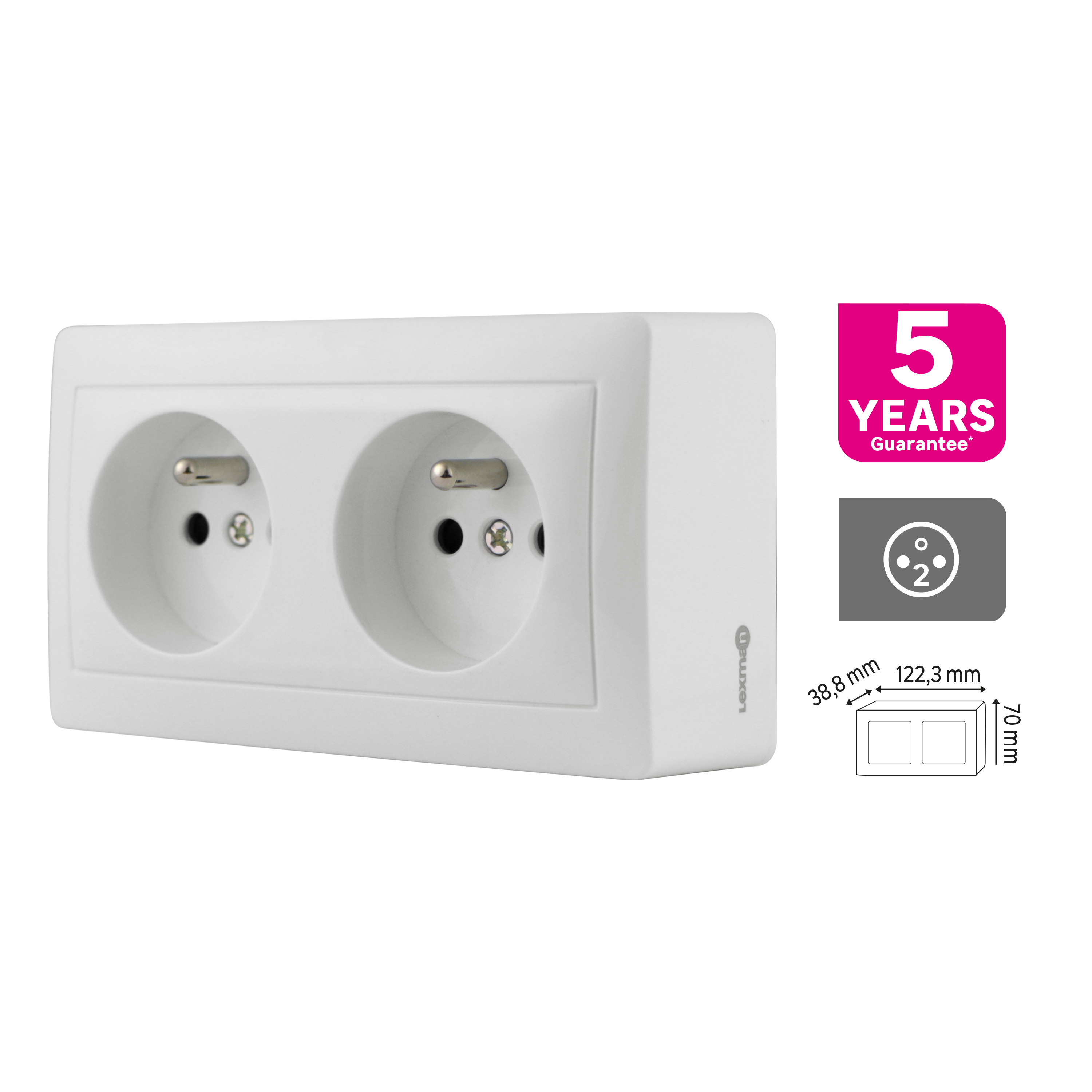 Double prise avec terre saillie complet Surface, pré-câblé, LEXMAN blanc - 2