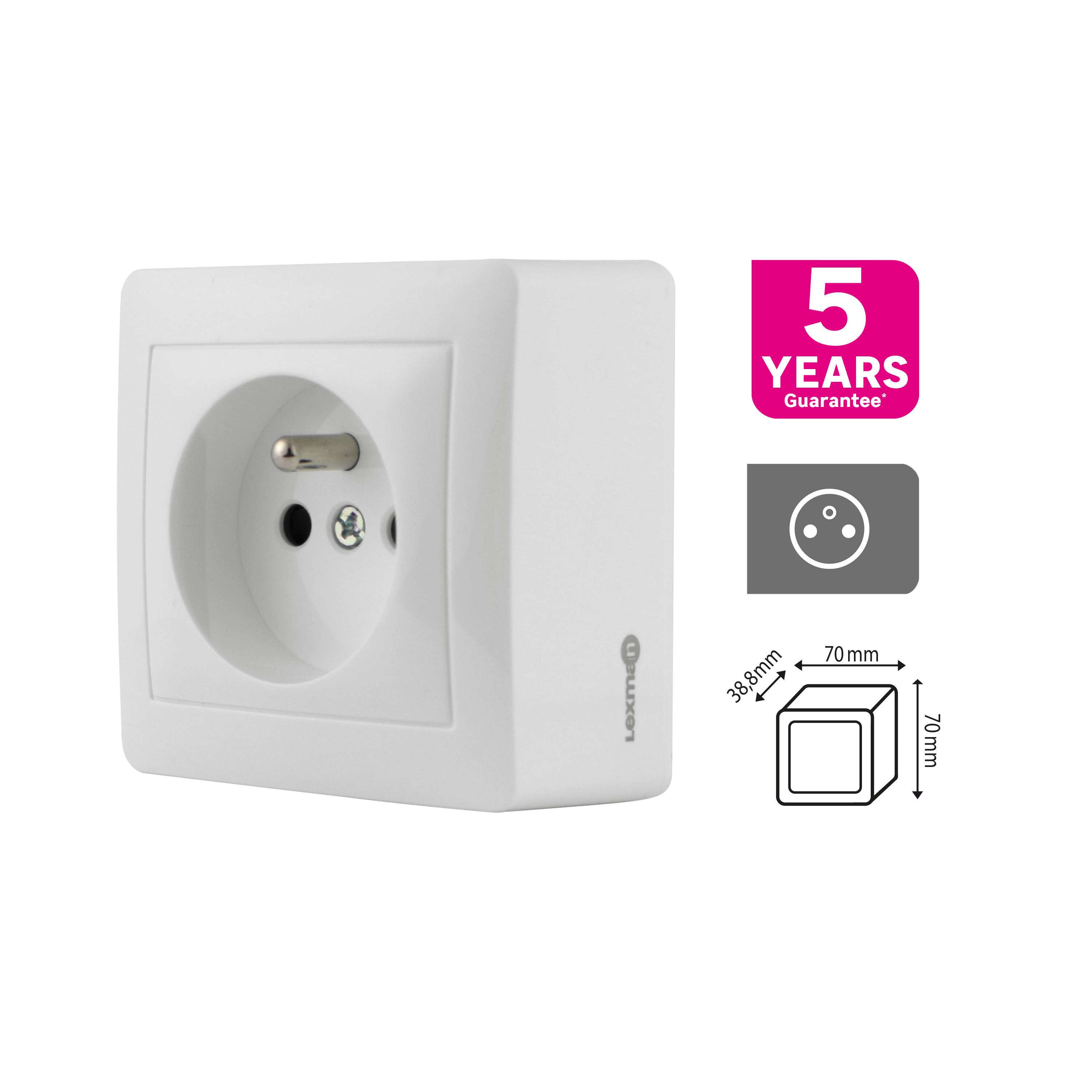 Prise avec terre saillie complet Surface, LEXMAN blanc - 2