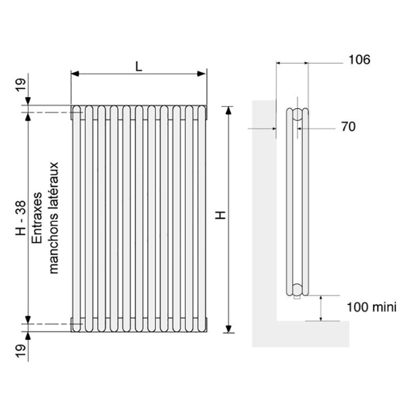 Radiateur eau chaude horizontal ACOVA Filin blanc, 1010W H.60 x l.82.7 cm - 7