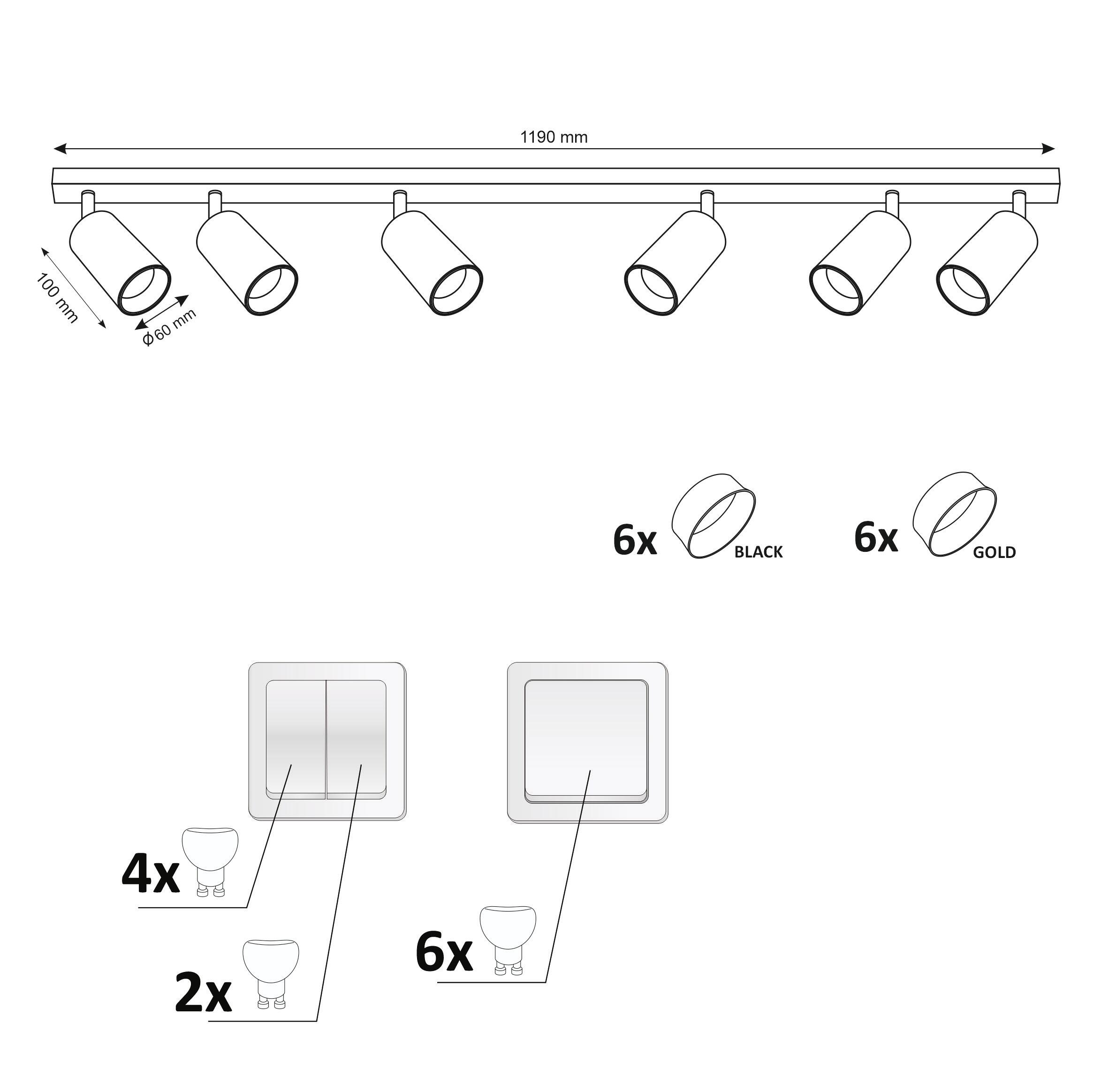 Listwa reflektorowa Maribel biało-złota 6 x GU10 Goldlux - 3
