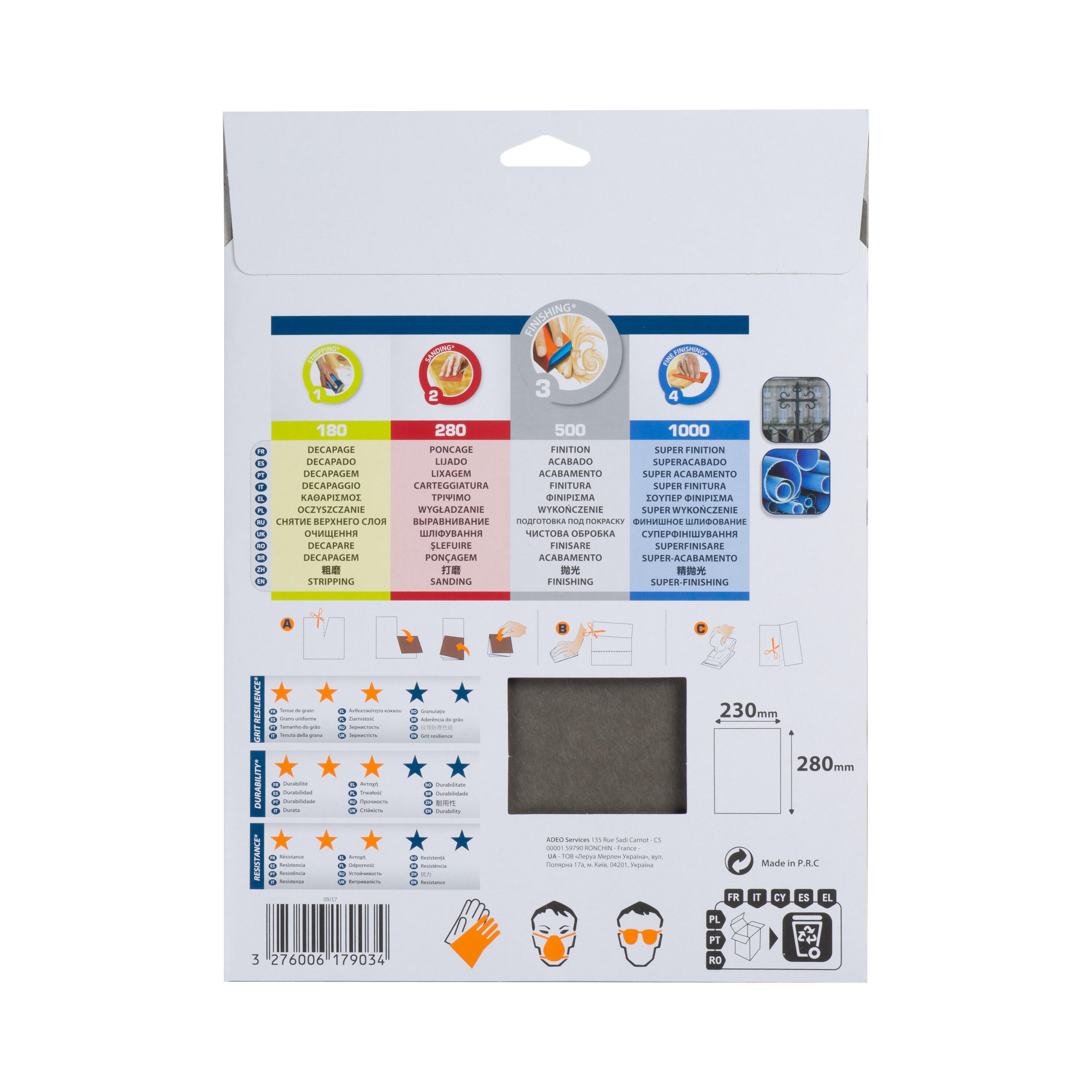 Feuille abrasive DEXTER pour multiponceuse, grains 500 - 3