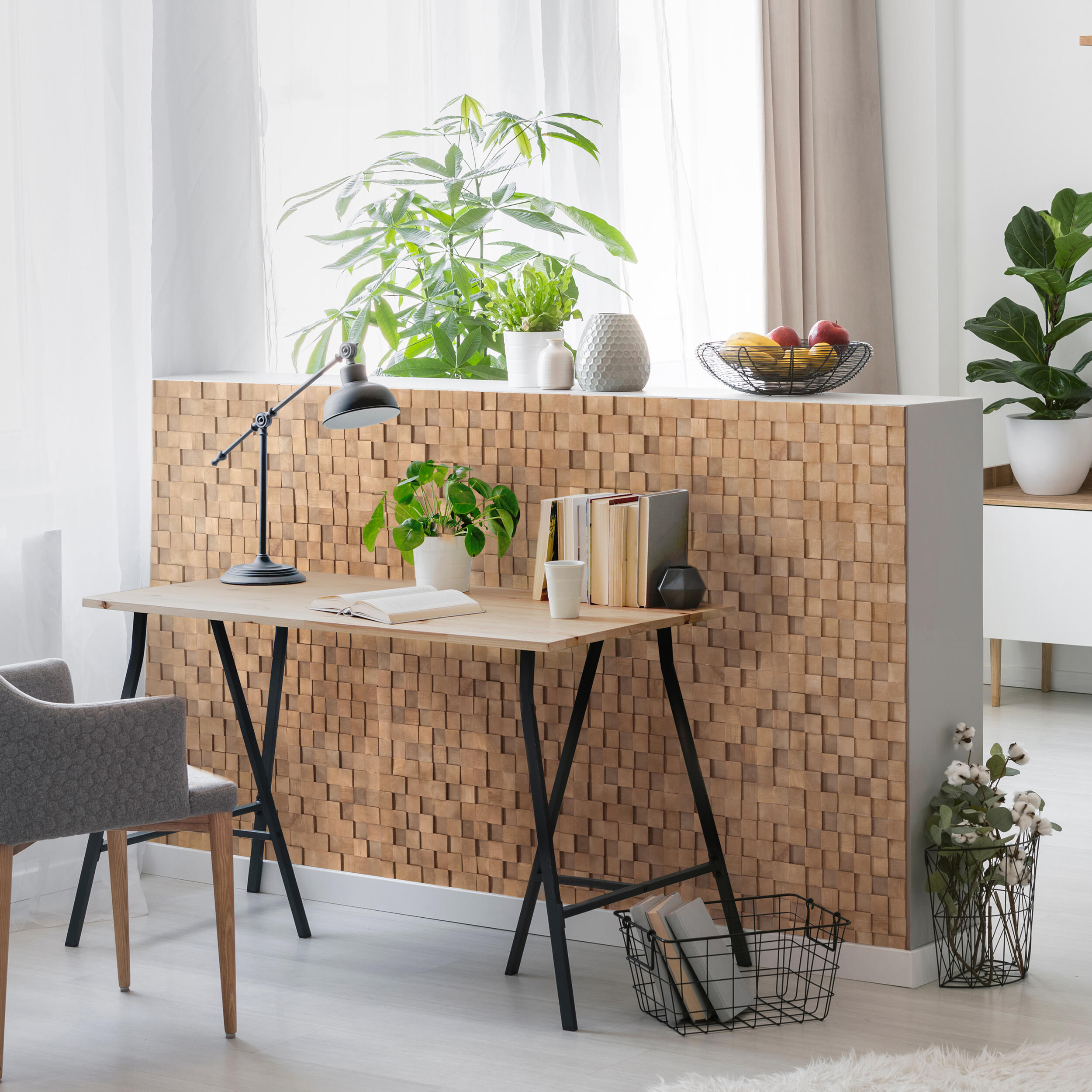 Revestimiento de pared madera 3d cube color haya 343x343x7-12mm