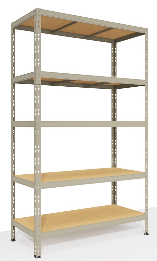Scaffale in kit SPACEO Pokerino 5 ripiani L 119 x P 49 x H 200 cm grigio, portata per ripiano 300 kg