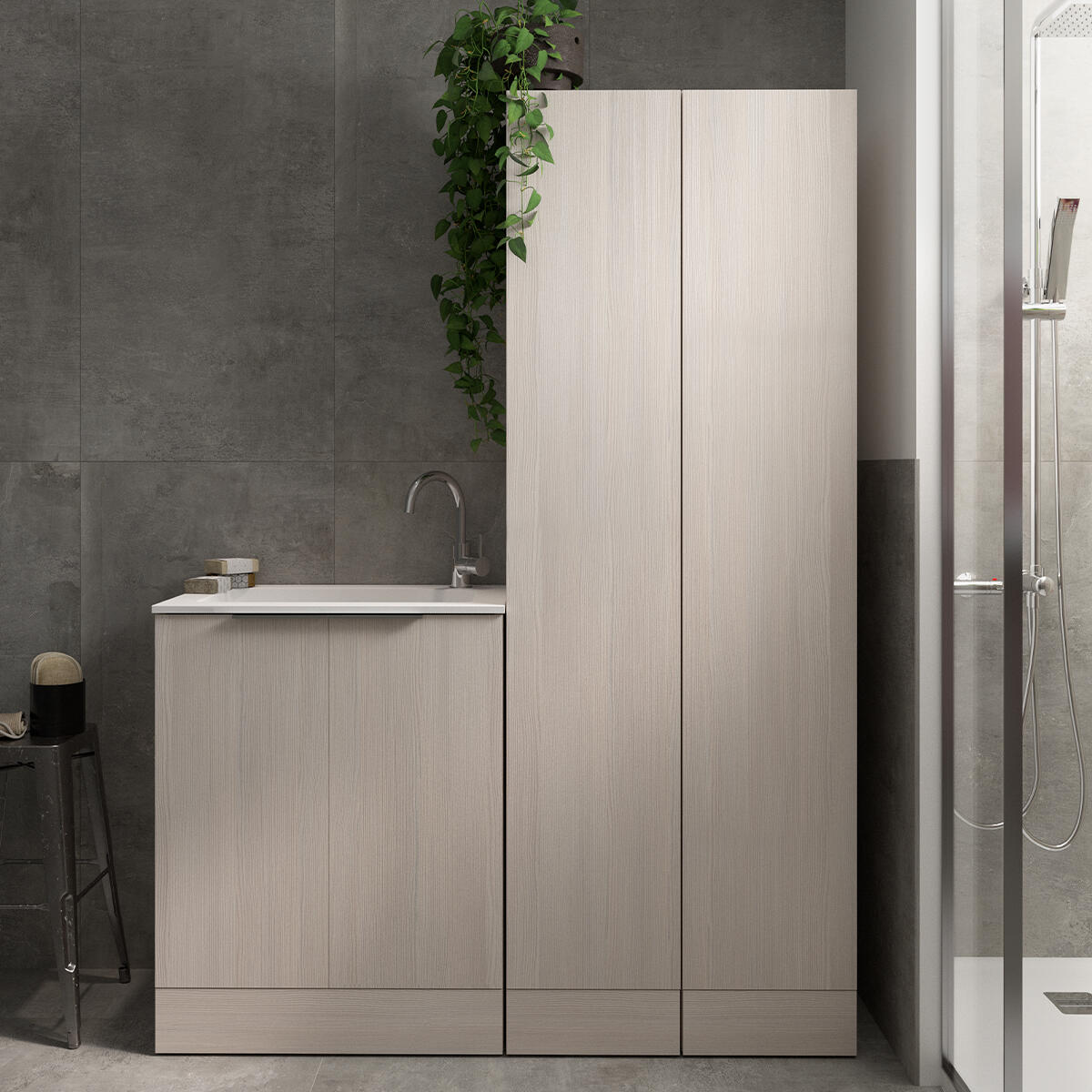 Mobile lavanderia Jnka 2 ante in mdf legno larice bianco P 45 x L 70 x H 91 cm - 2