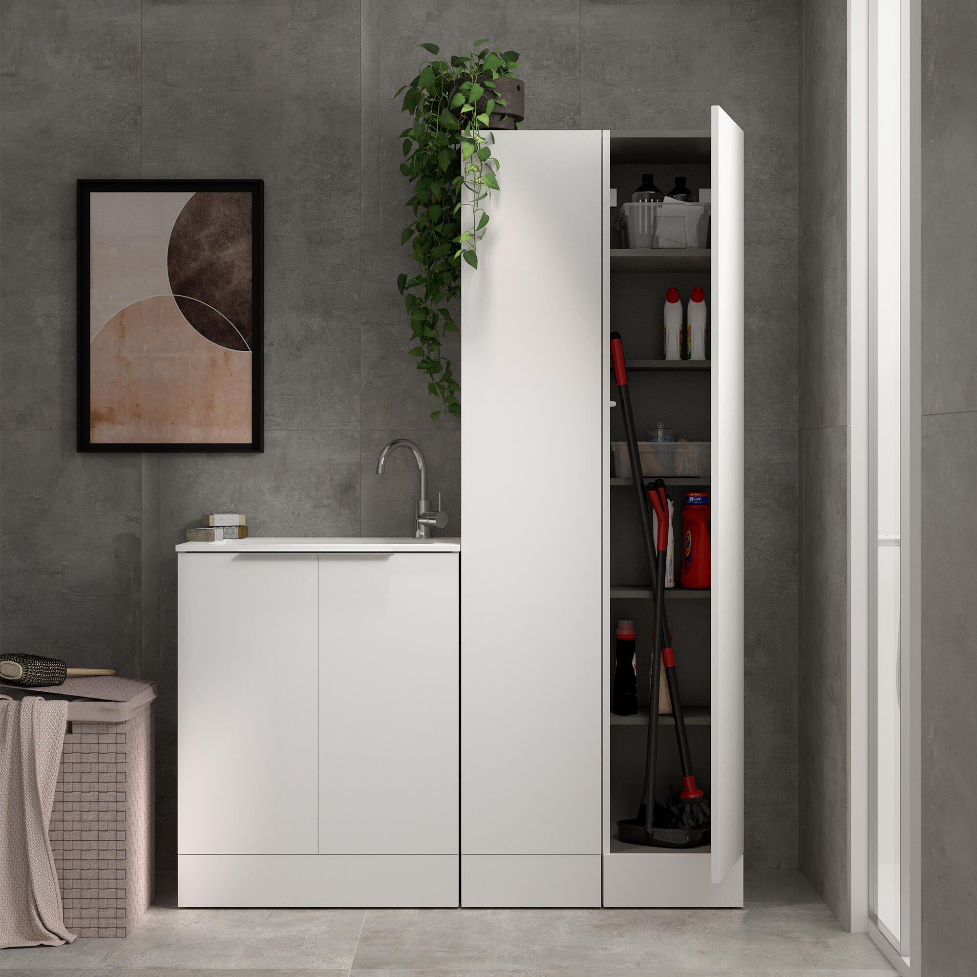 Mobile lavanderia Jnka 2 ante in truciolare bianco opaco P 45 x L 70 x H 89 cm - 7