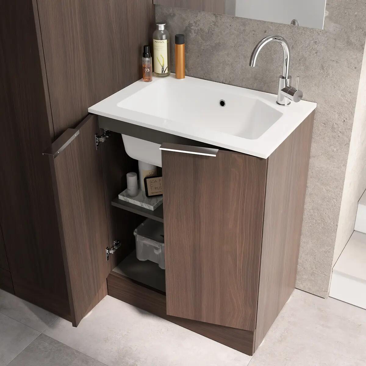 Mobile lavanderia Jnka 2 ante in truciolare legno noce P 45 x L 70 x H 89 cm - 7